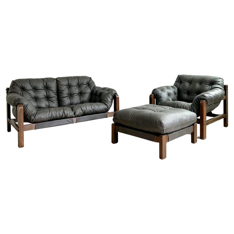 Percival Lafer Style Sofa, Lounge Chair and Ottoman Set, New Leather
