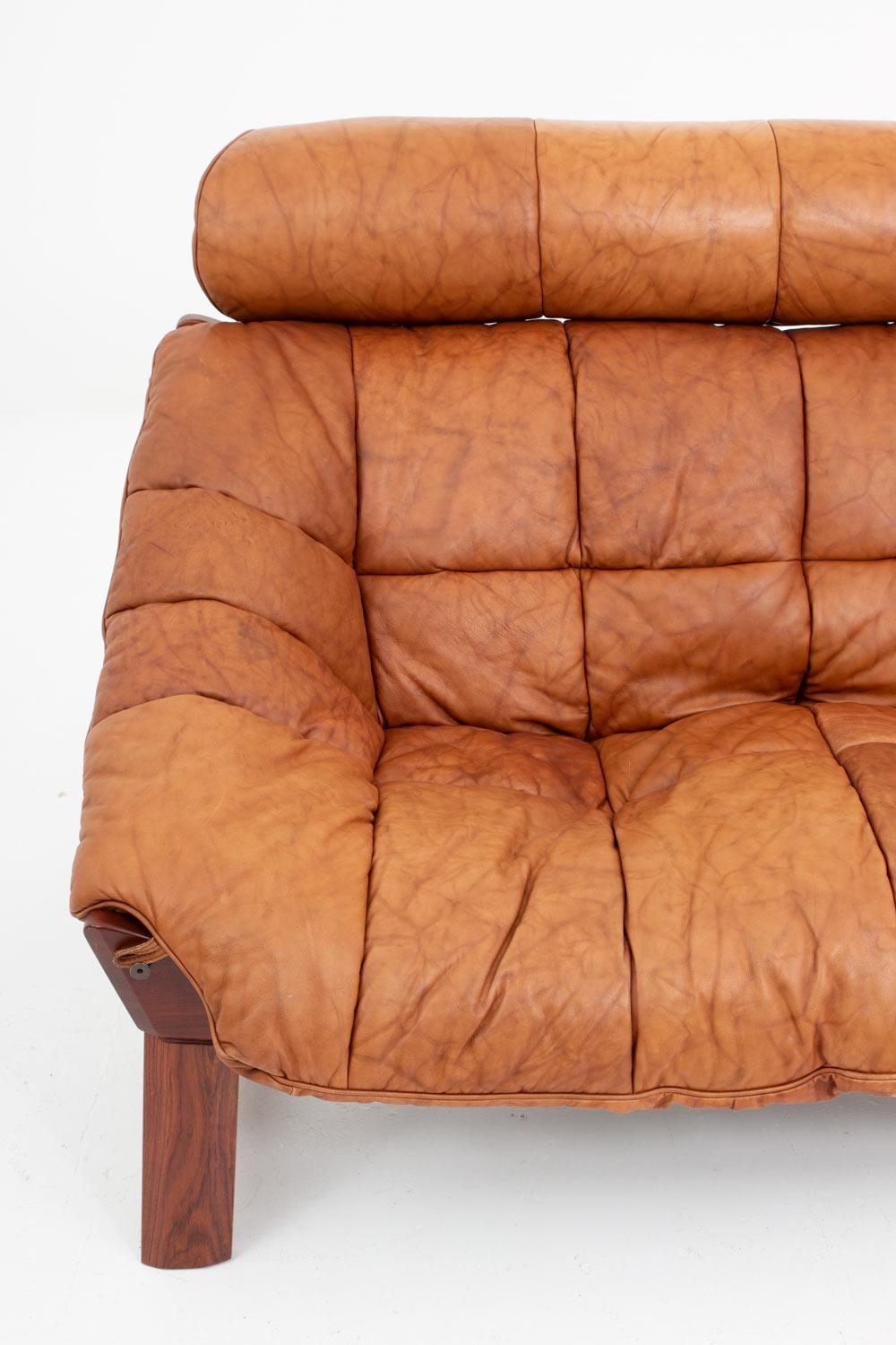 Percival Lafér-Style Sofas and Lounge Chair in Cognac Leather 7