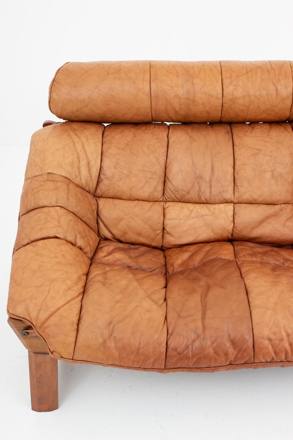 Percival Lafér-Style Sofas and Lounge Chair in Cognac Leather 8