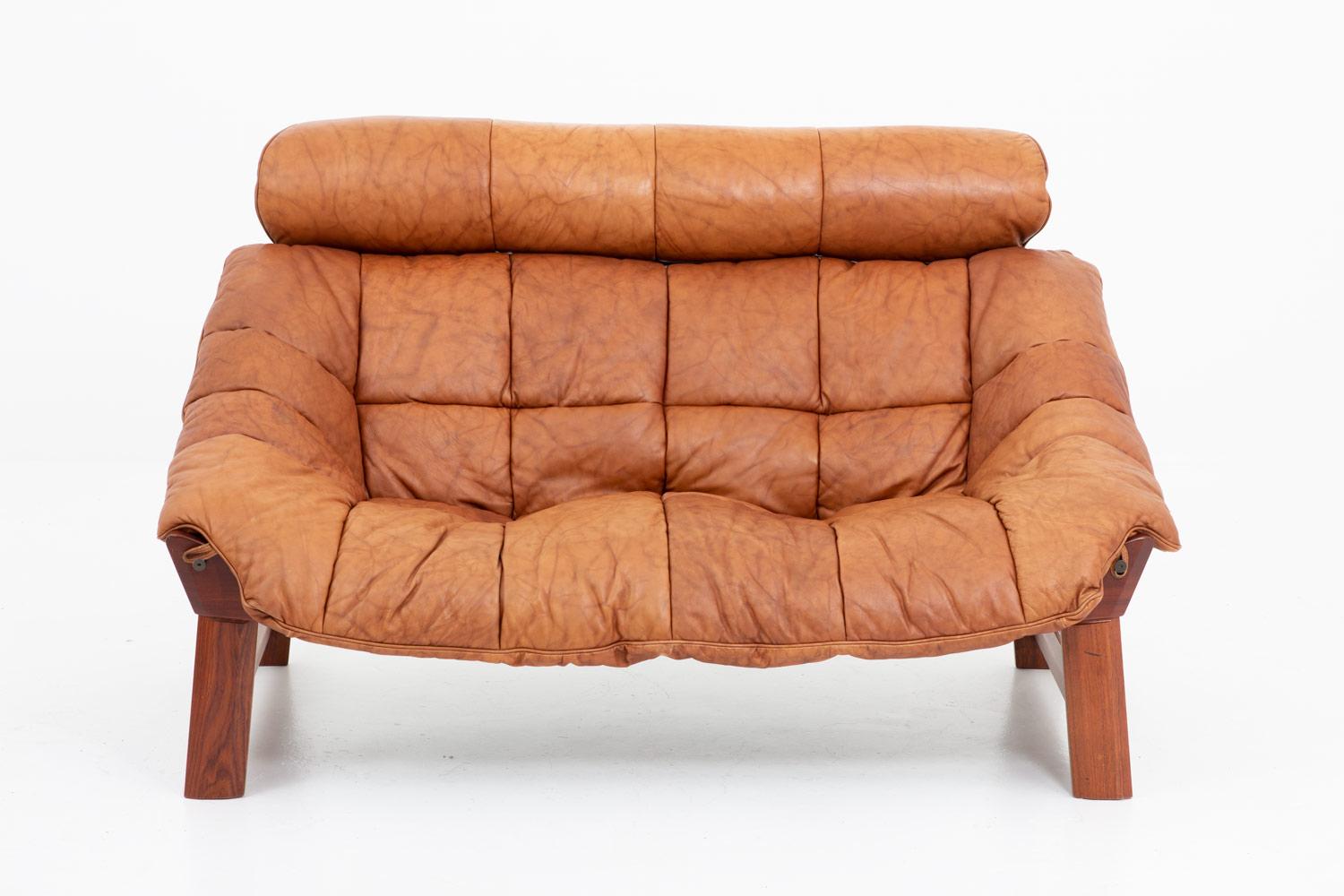 Percival Sofas und Sessel im Lafér-Stil aus cognacfarbenem Leder im Zustand „Gut“ in Karlstad, SE