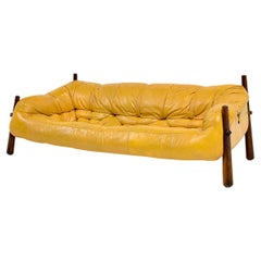 Mustard Yellow Leather Three-Seater Sofa by Percival Lafer, model 'MP-81'