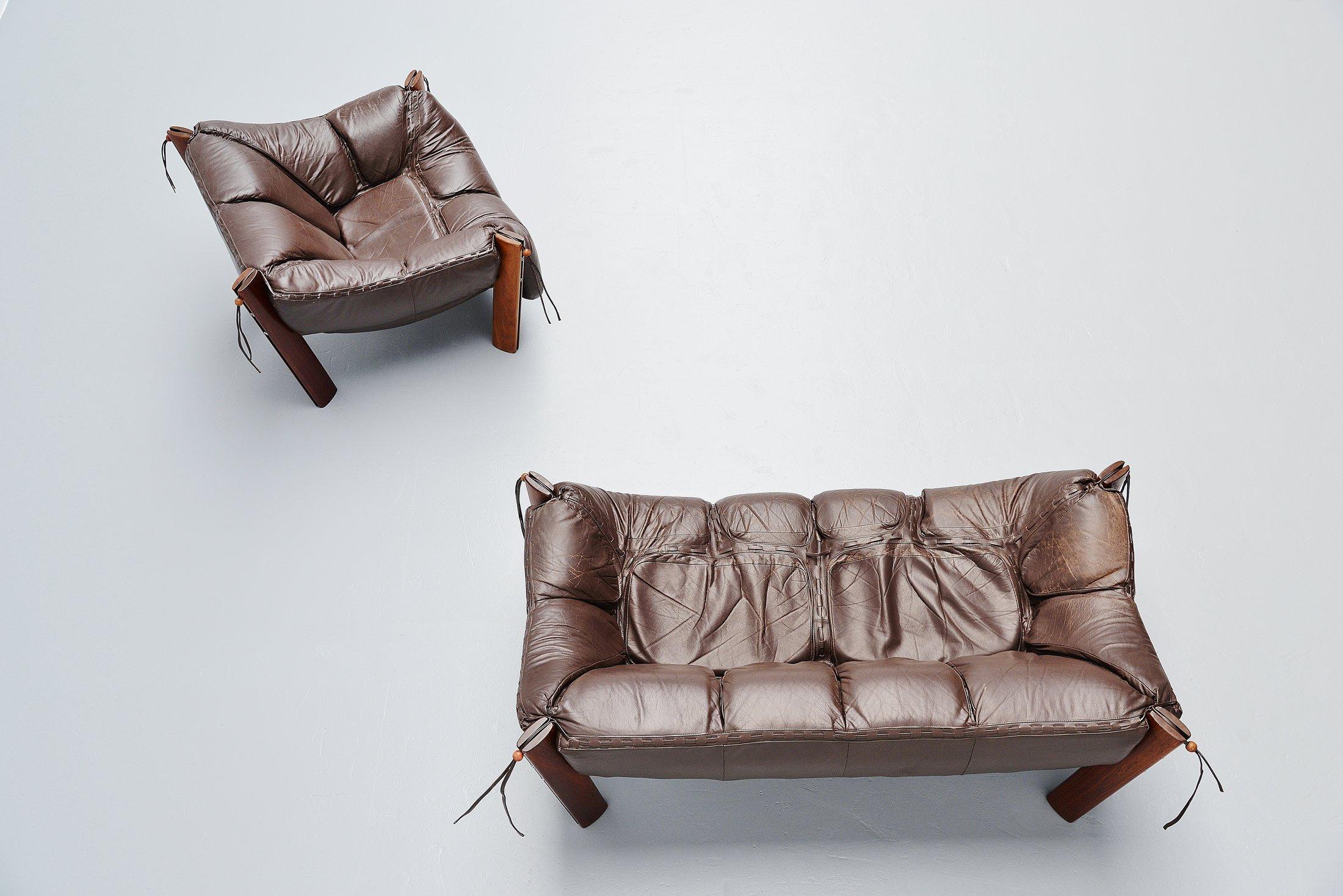 Leather Percival Lafer Two-Seat Sofa in Mahogany Brazil, 1960
