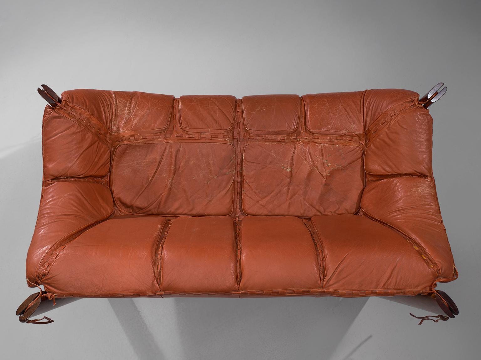 Late 20th Century Percival Lafer Two-Seat Sofa in Rosewood and Red Leather