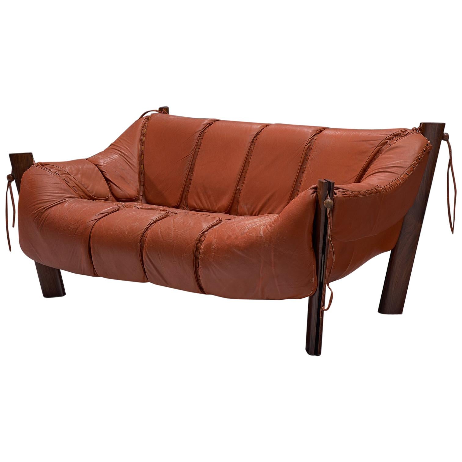 Percival Lafer Two-Seat Sofa in Rosewood and Red Leather