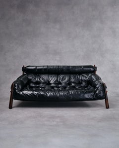 Percival Lafer, Vintage MP-81 Sofa, 1970s, Brazil, Original Black Leather