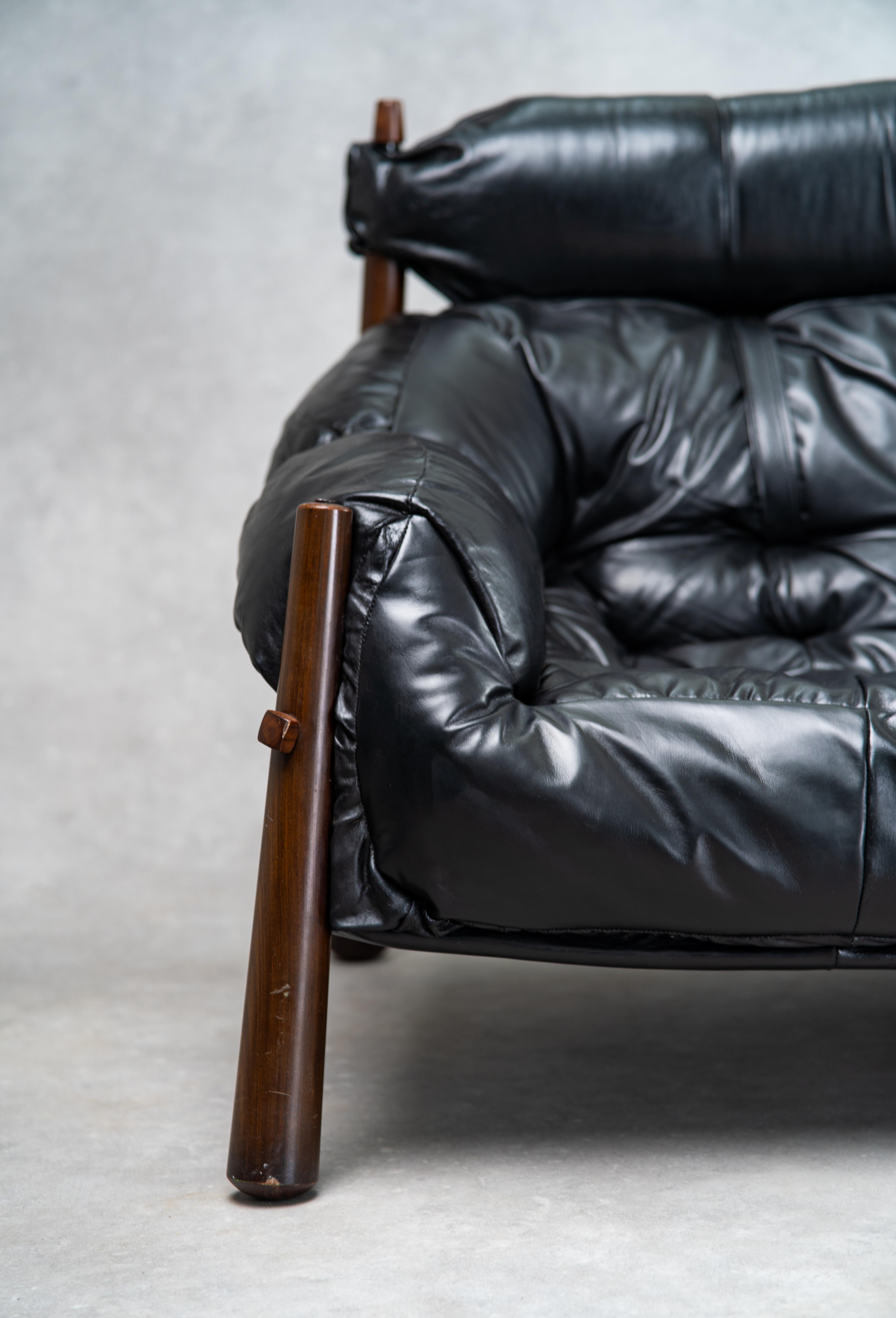 Percival Lafer Vintage MP-81 Sofa 1970s Brazil Original Black Leather For Sale 1