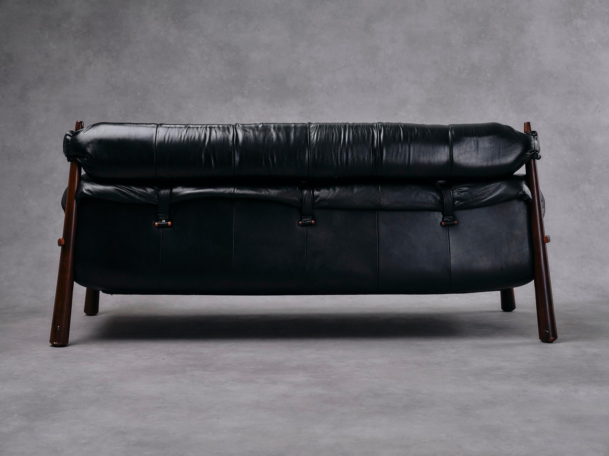 Percival Lafer Vintage MP-81 Sofa 1970s Brazil Original Black Leather In Excellent Condition For Sale In Amsterdam, NL