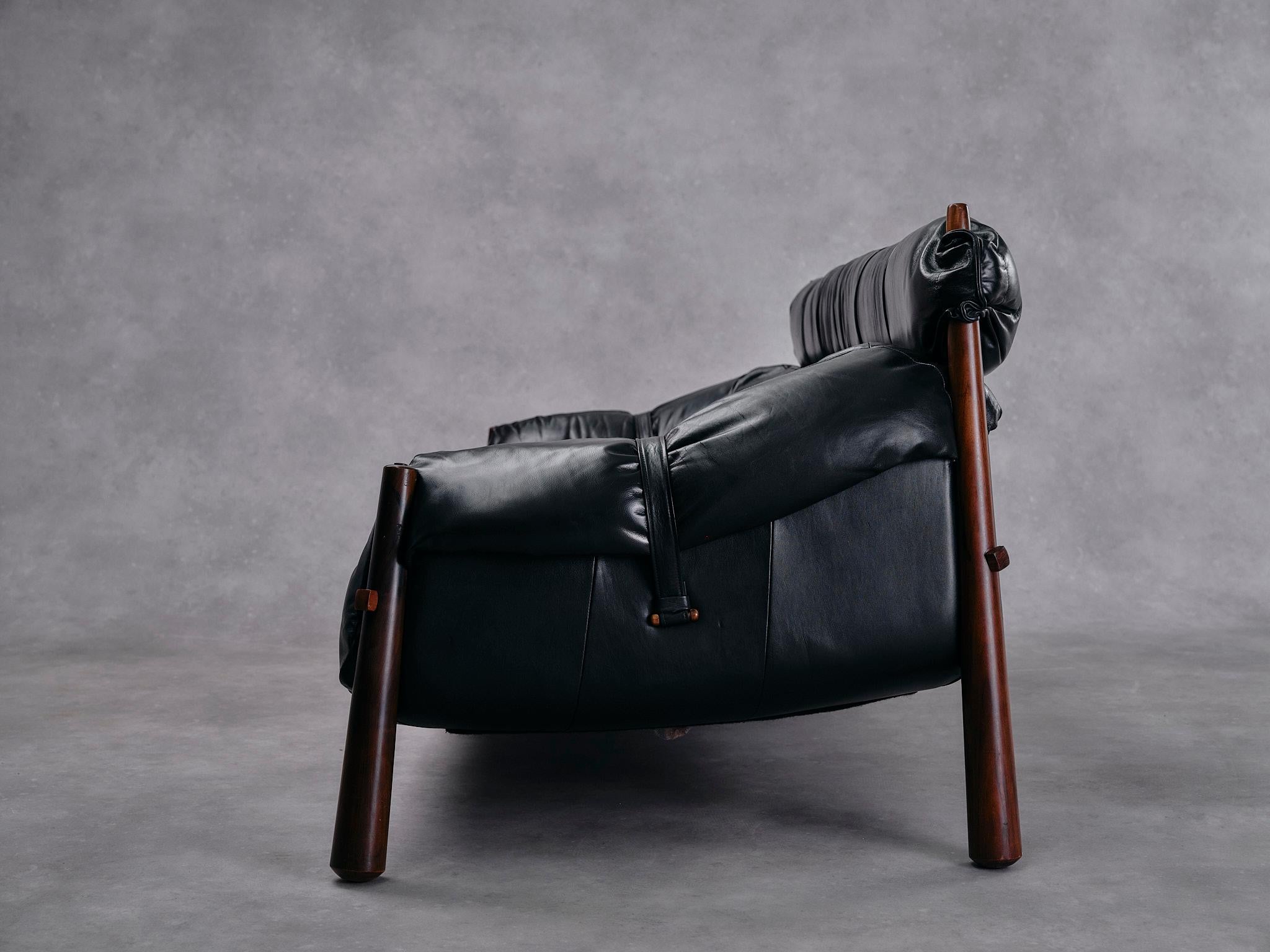 Late 20th Century Percival Lafer Vintage MP-81 Sofa 1970s Brazil Original Black Leather For Sale