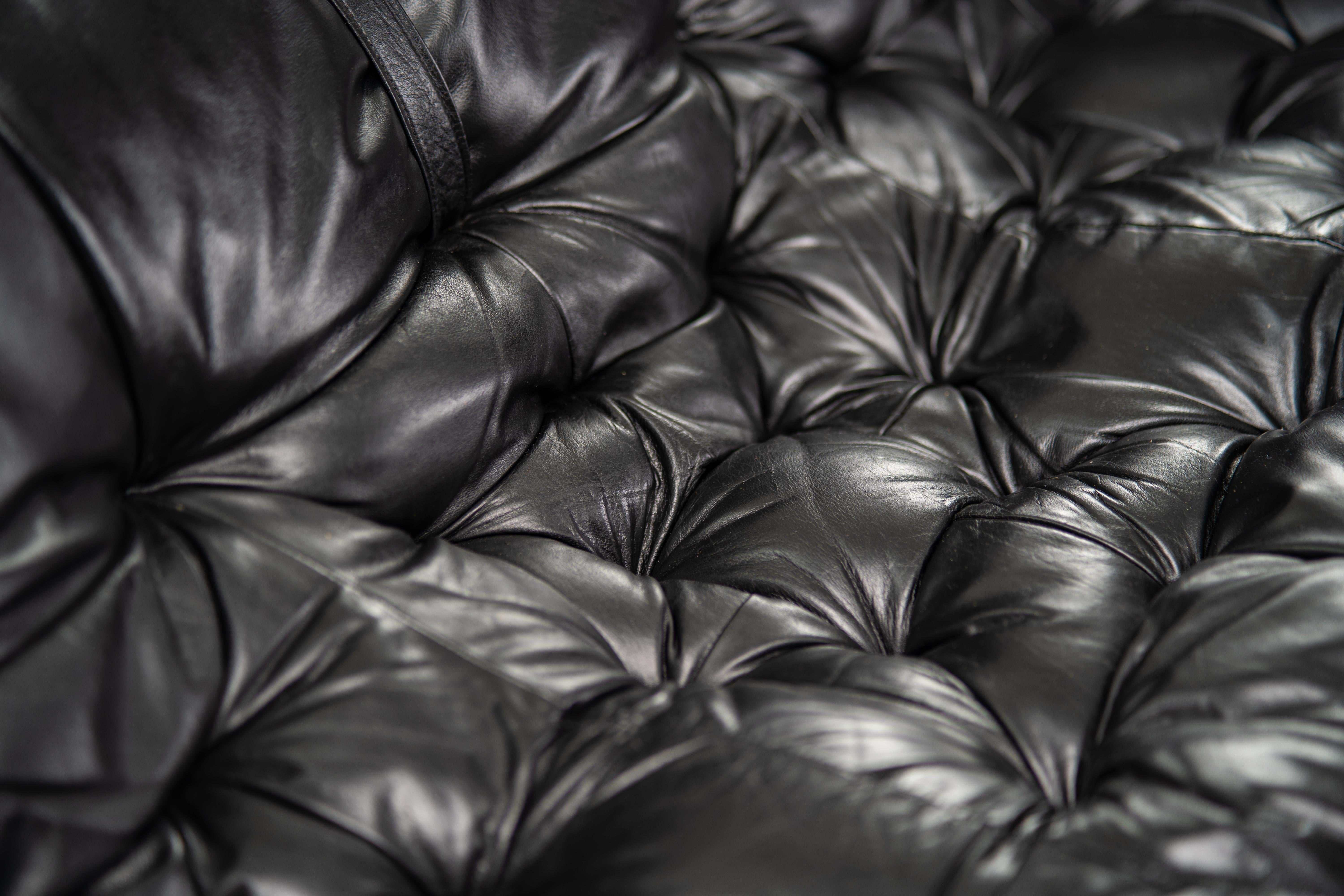 Percival Lafer Vintage MP-81 Sofa 1970s Brazil Original Black Leather For Sale 3