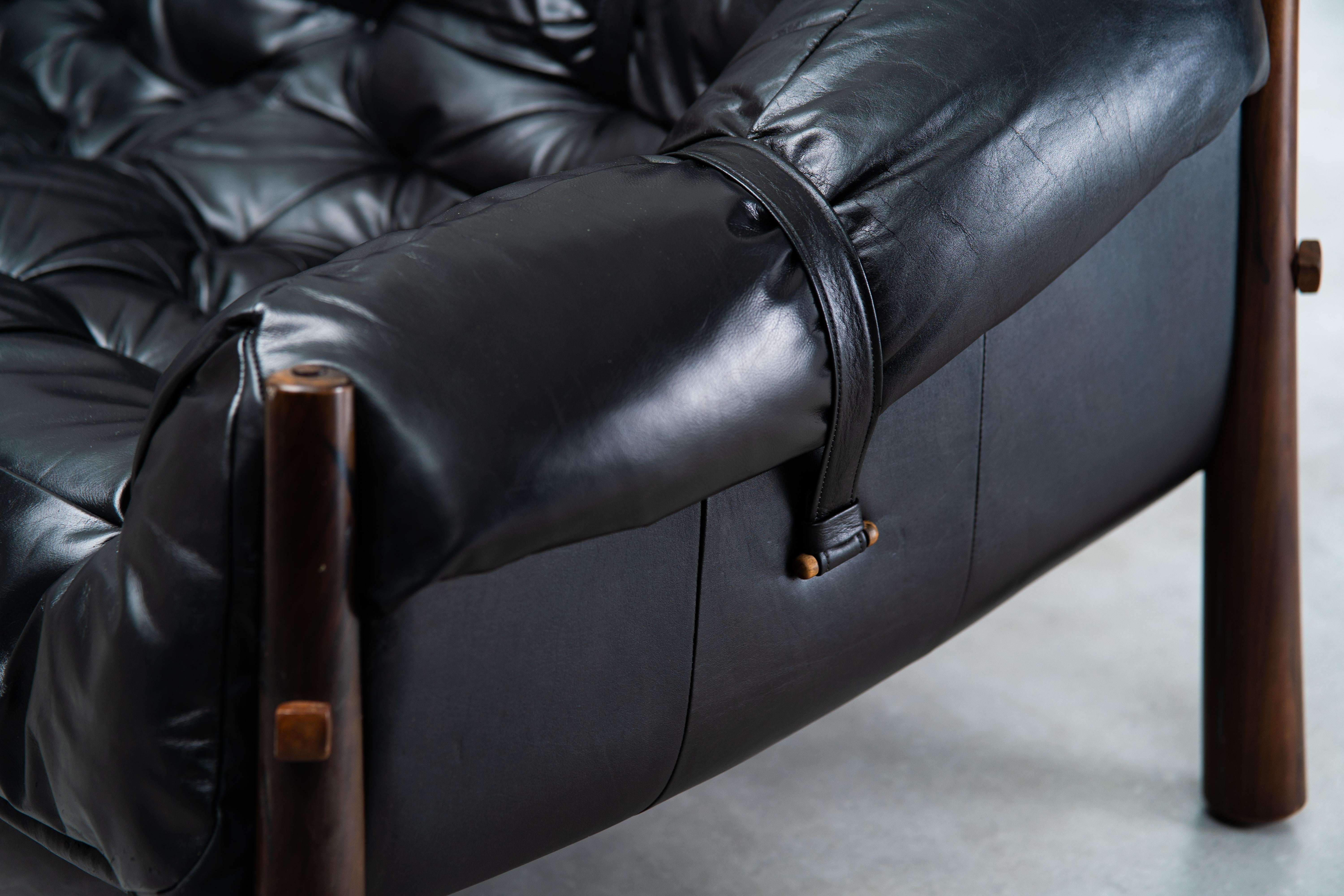 Percival Lafer Vintage MP-81 Sofa 1970s Brazil Original Black Leather For Sale 4