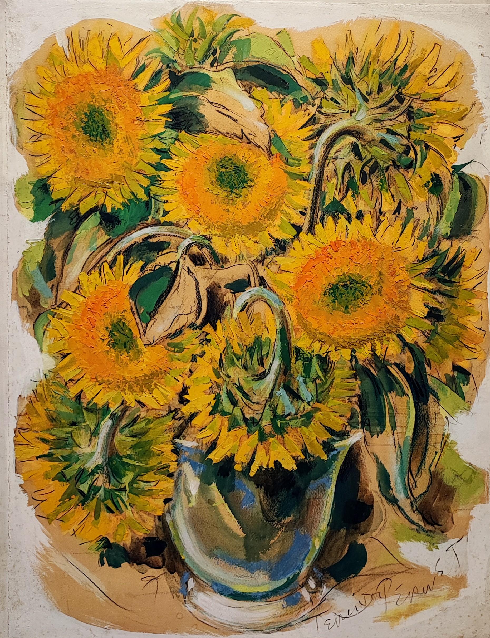 Percival Pernet Still-Life Painting - Bouquet of sunflowers