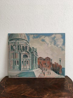 La Salute, Venice - Mid-20th Century Modern Oil Painting on Wood