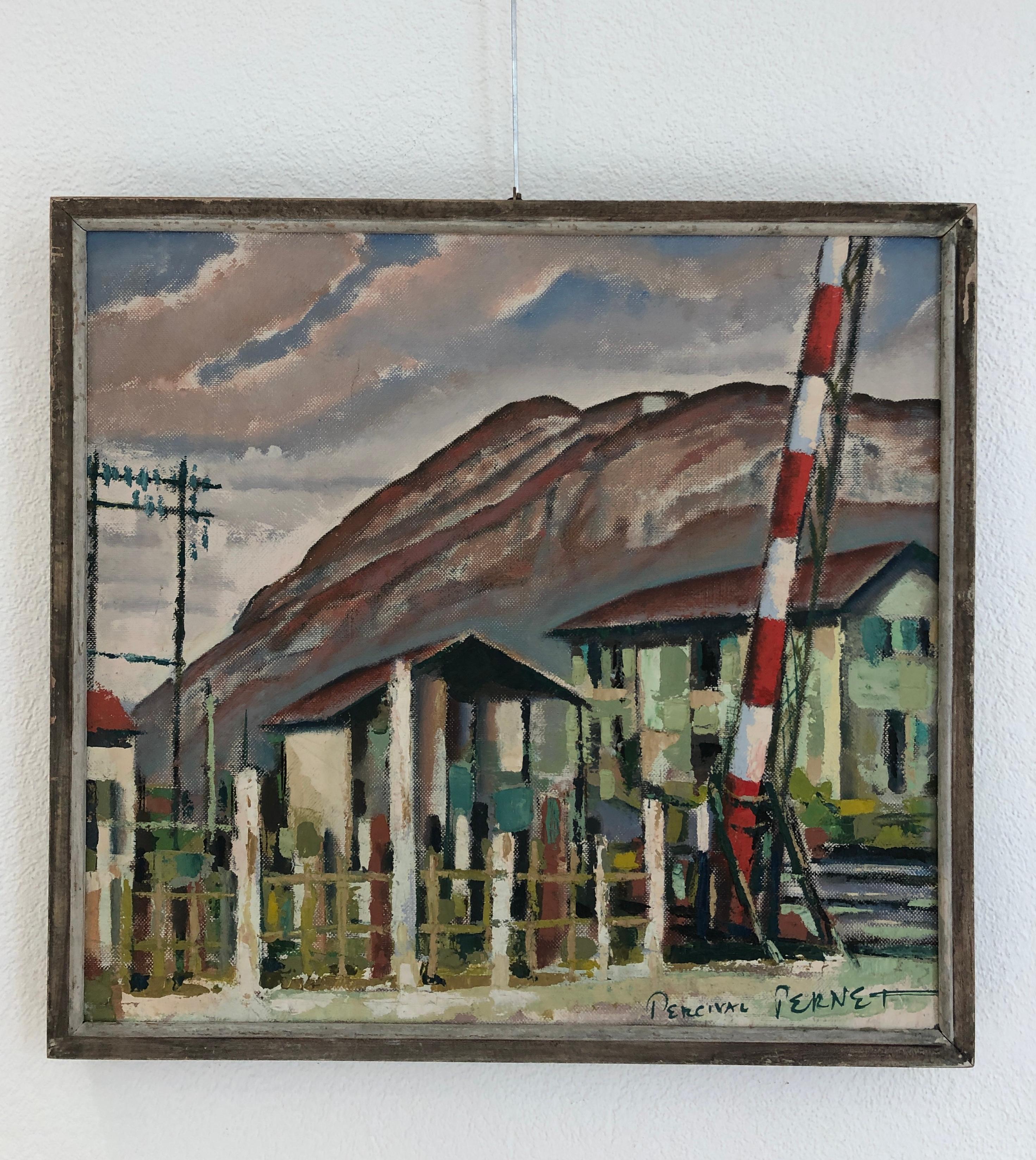 The level crossing and Salève - Painting by Percival Pernet