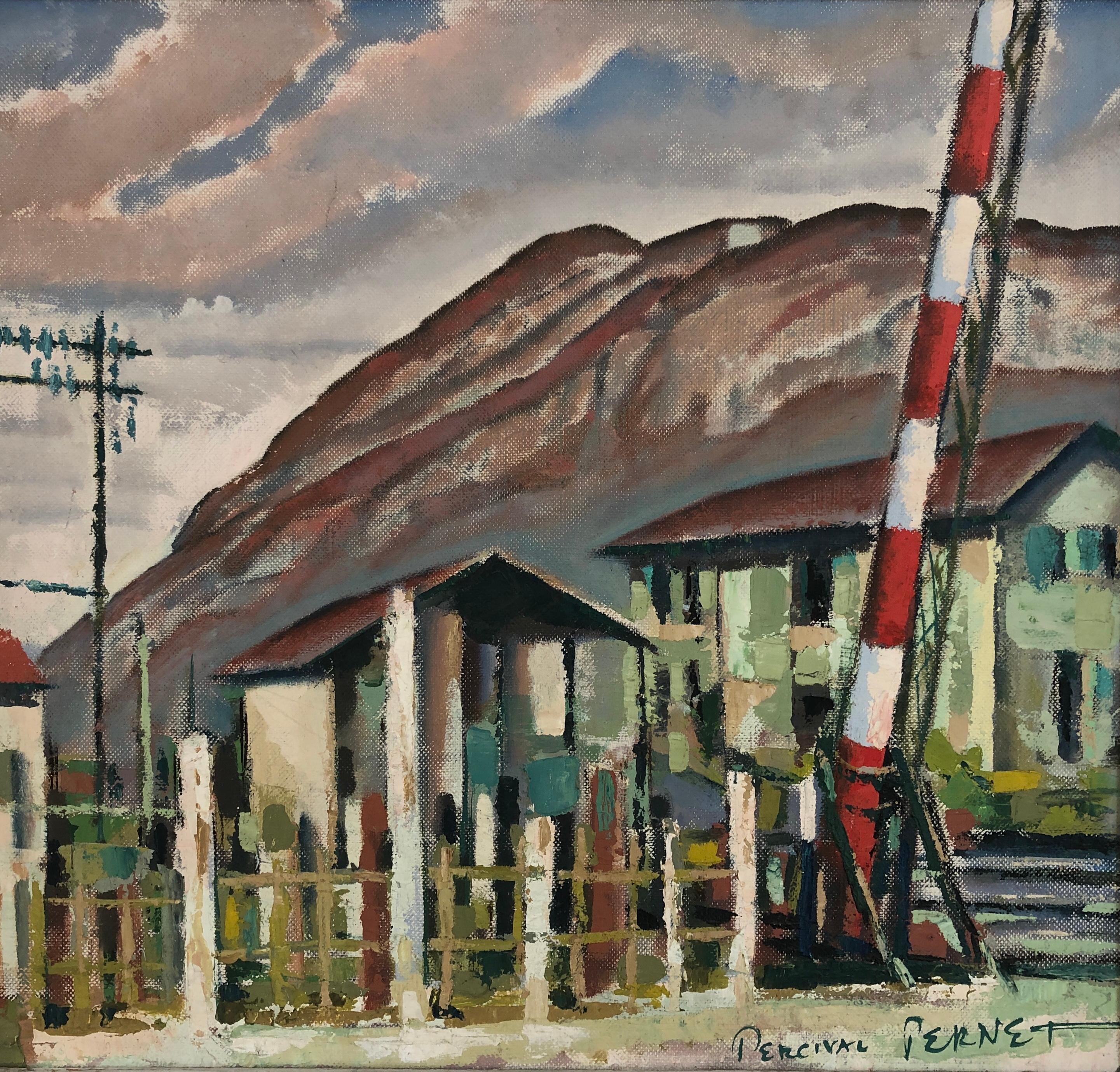 Percival Pernet Landscape Painting - The level crossing and Salève
