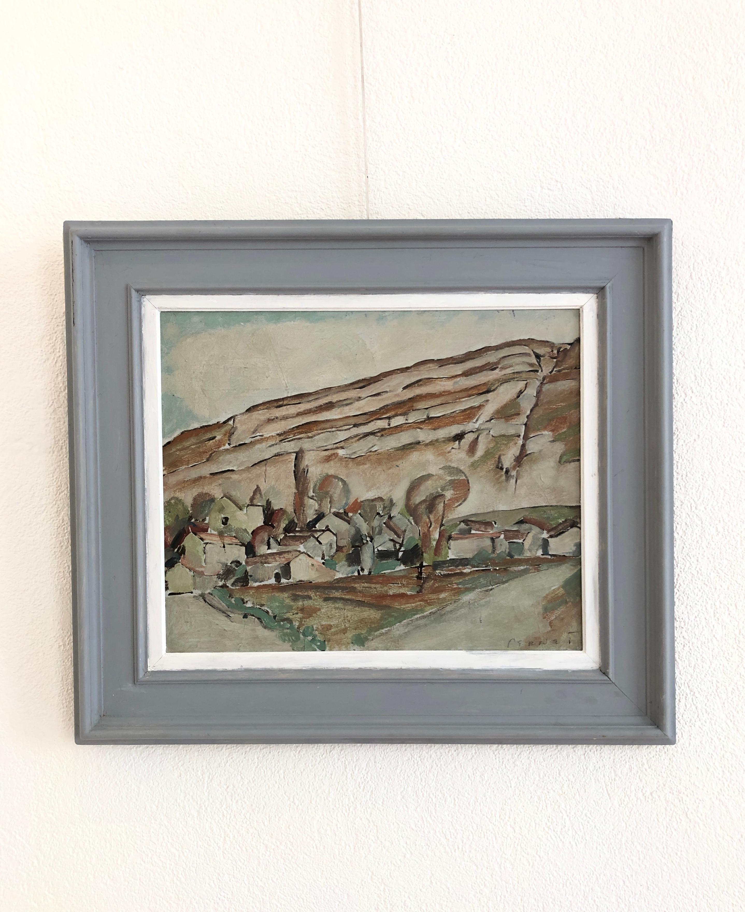 Small village in autumn and Le Salève - Painting by Percival Pernet