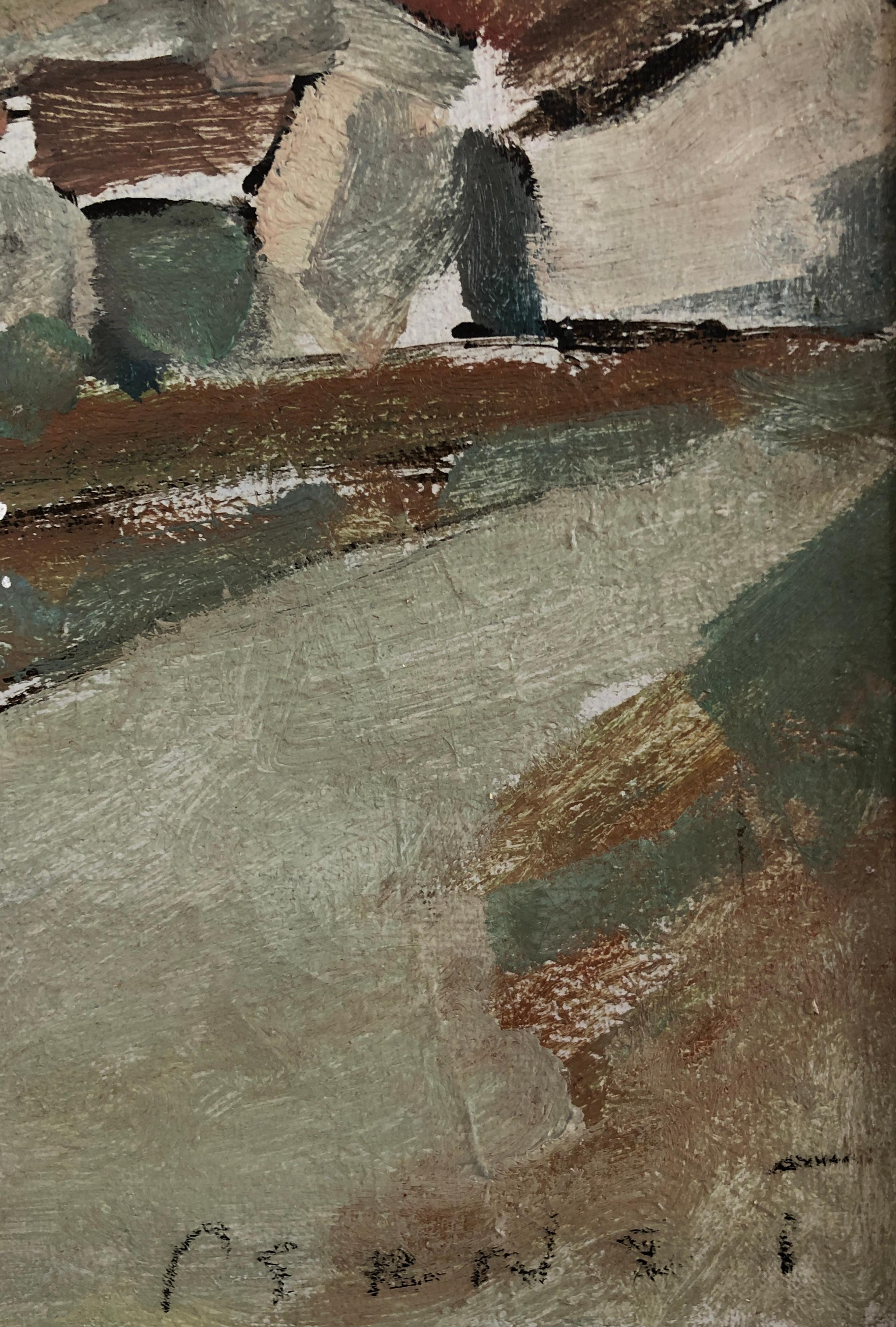 Small village in autumn and Le Salève - Modern Painting by Percival Pernet