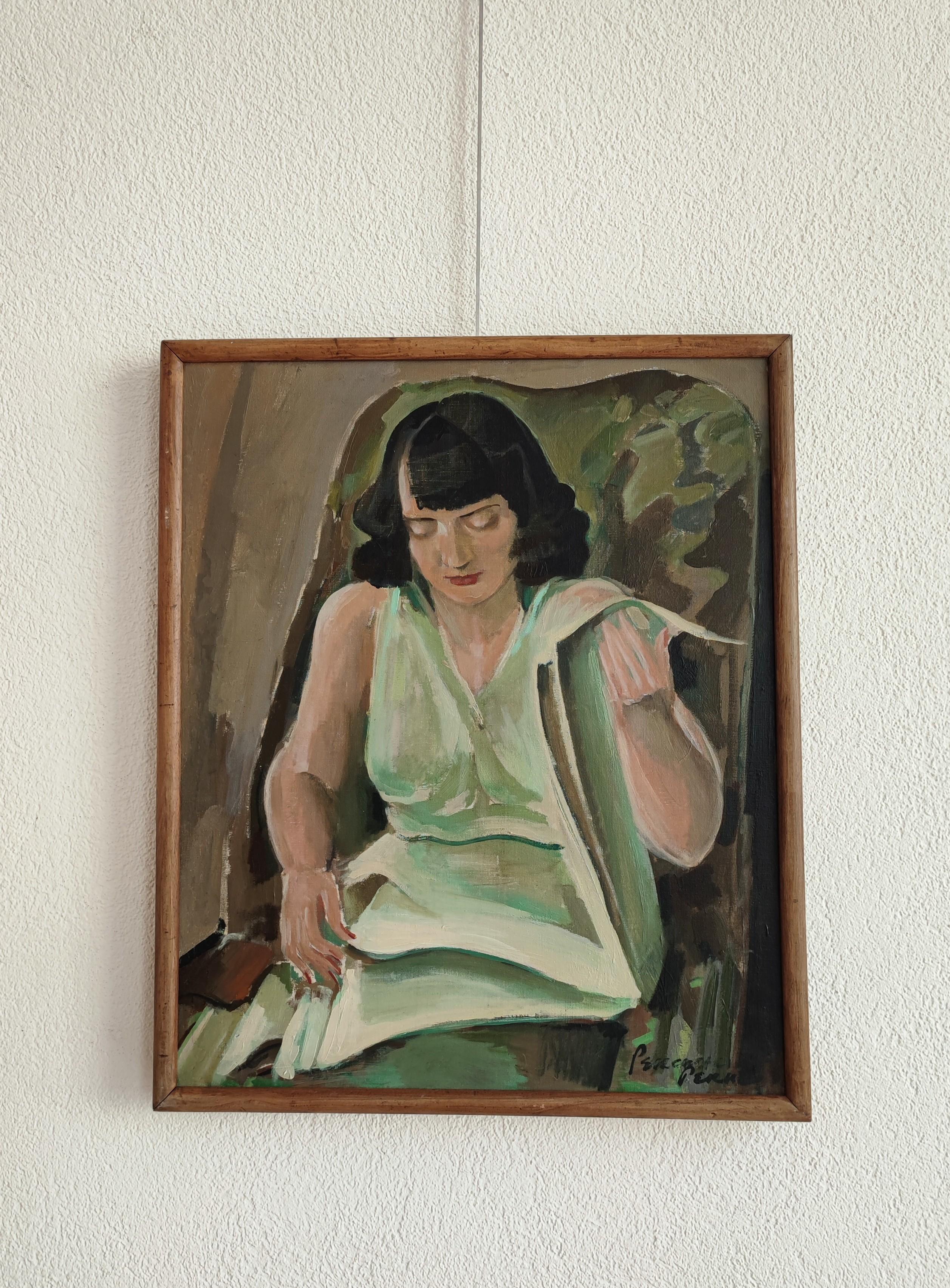 Mujer joven leyendo - Painting de Percival Pernet