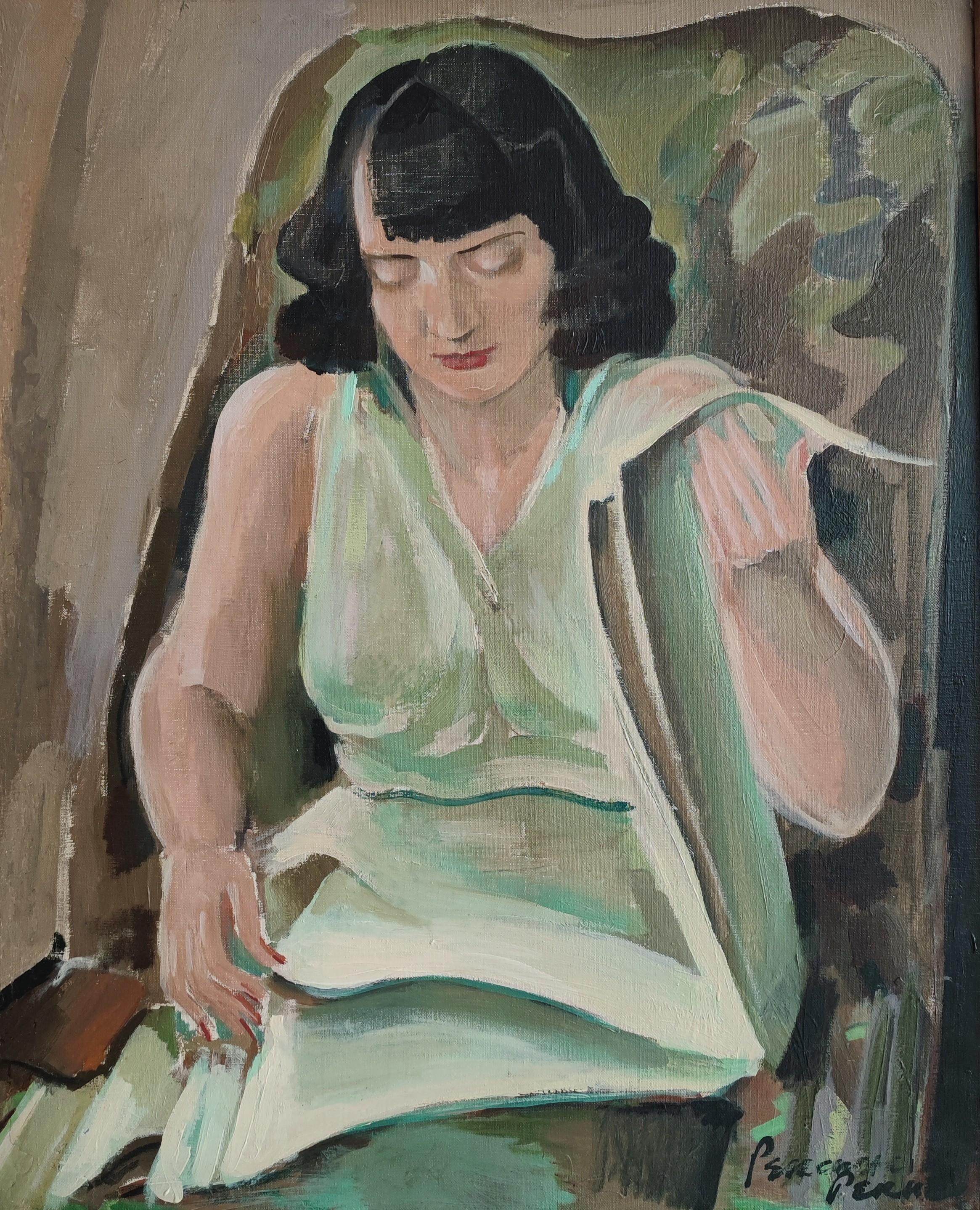 Portrait Painting de Percival Pernet - Mujer joven leyendo