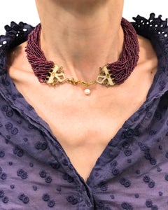 Percossi Papi Collar Necklace Bead Enamel Micropearl Costume Jewelry