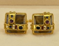 Percossi Papi Signed Agate Multi gem 18 KT Cufflinks