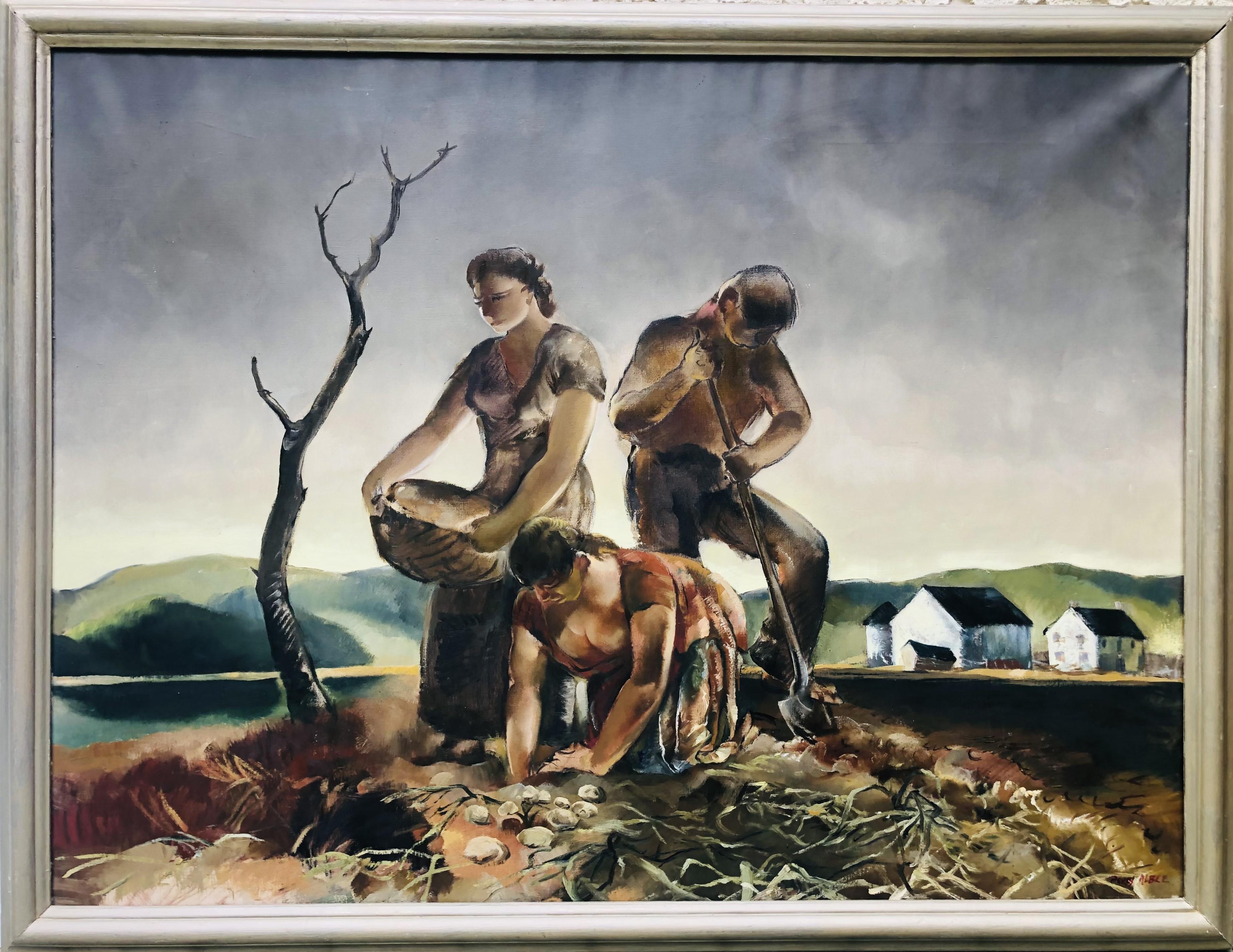 WPA "New Americana" Excepcional pintura antigua de 1941 expuesta por la WPA en Carnegie
