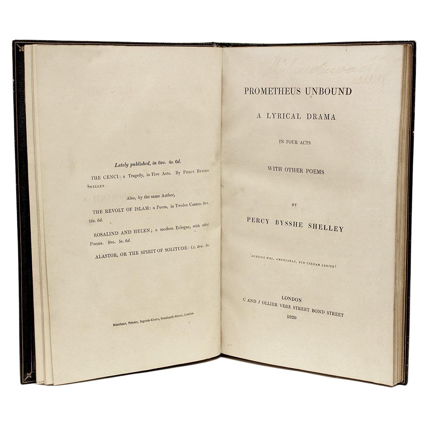 Percy Bysshe Shelley, Prometheus Unbound, First Edition Second Issue, 1820