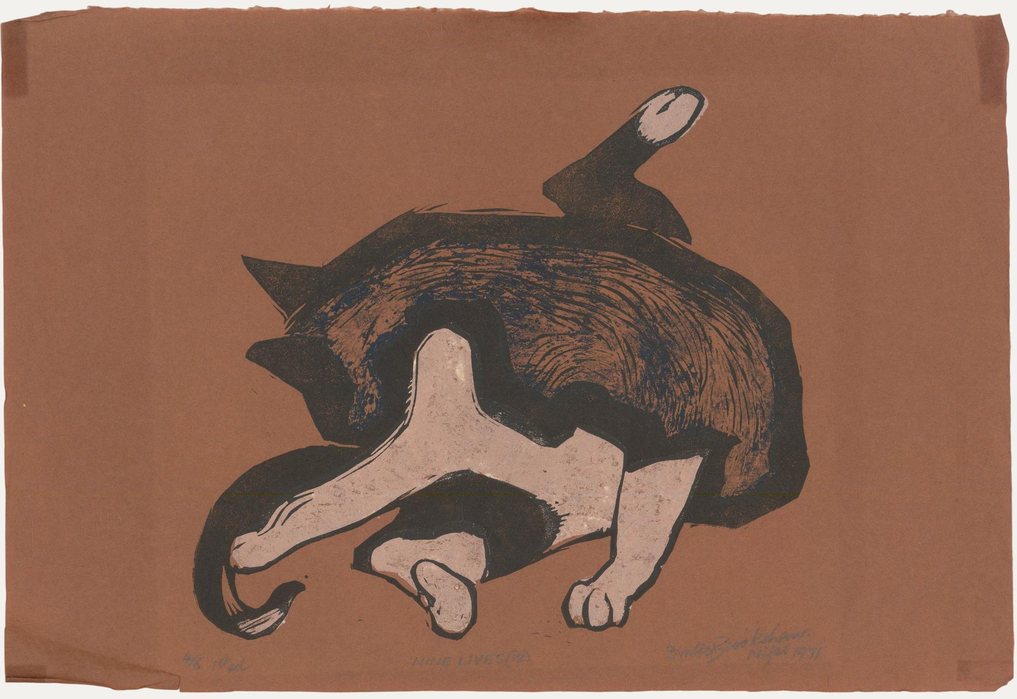 Percy Drake-Brookshaw (1907-1993) - 1971 Woodcut, Nine Lives 12