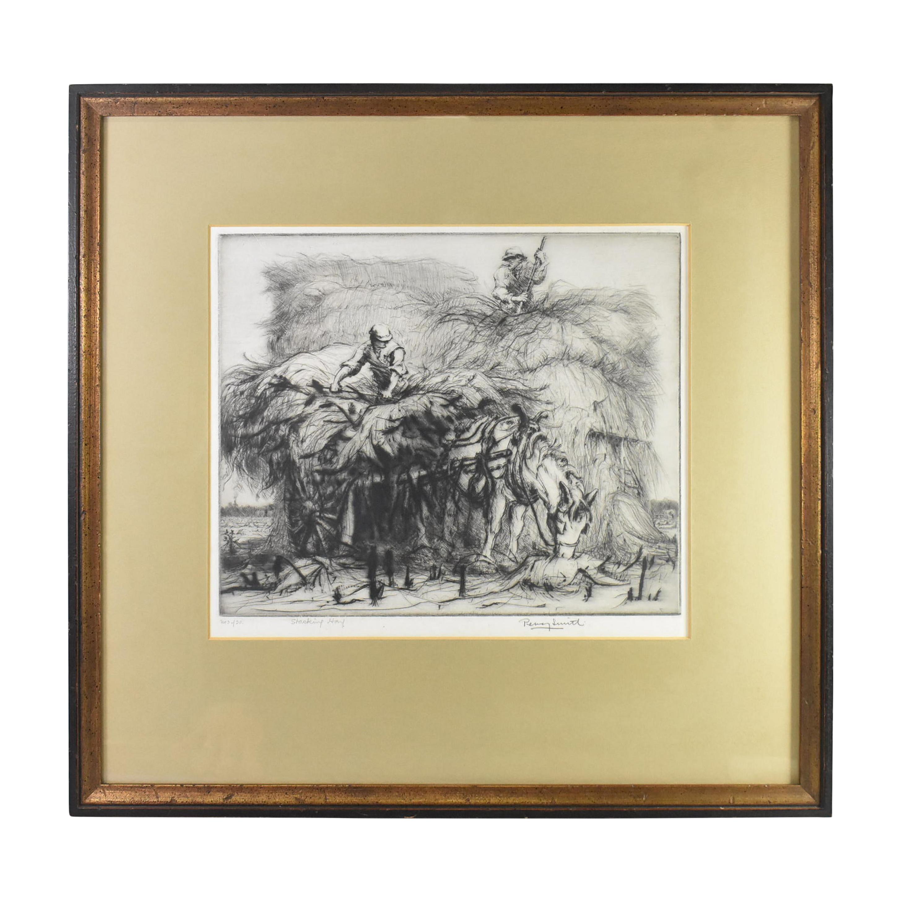 Percy John Delf Smith Engraving / Etching "Stacking Hay" 3/30