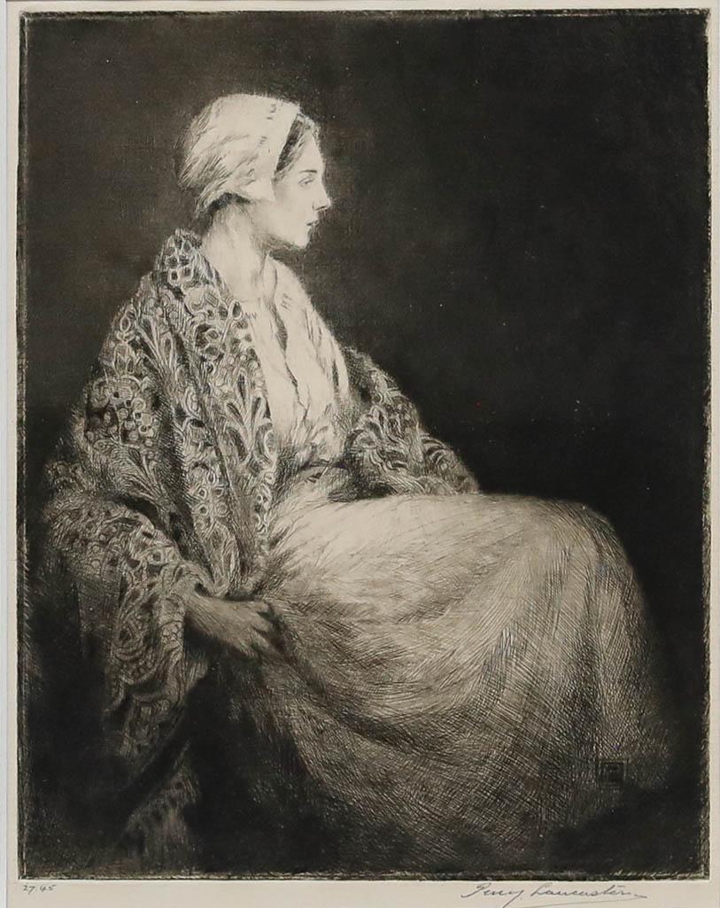 Percy Lancaster (1878-1951) - Gerahmte Radierung aus dem frühen 20. Jahrhundert, Ein bretonisches Mädchen im Angebot 1