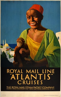 Original Vintage Travel Poster Royal Mail Line Atlantis Cruises Istanbul Turkey