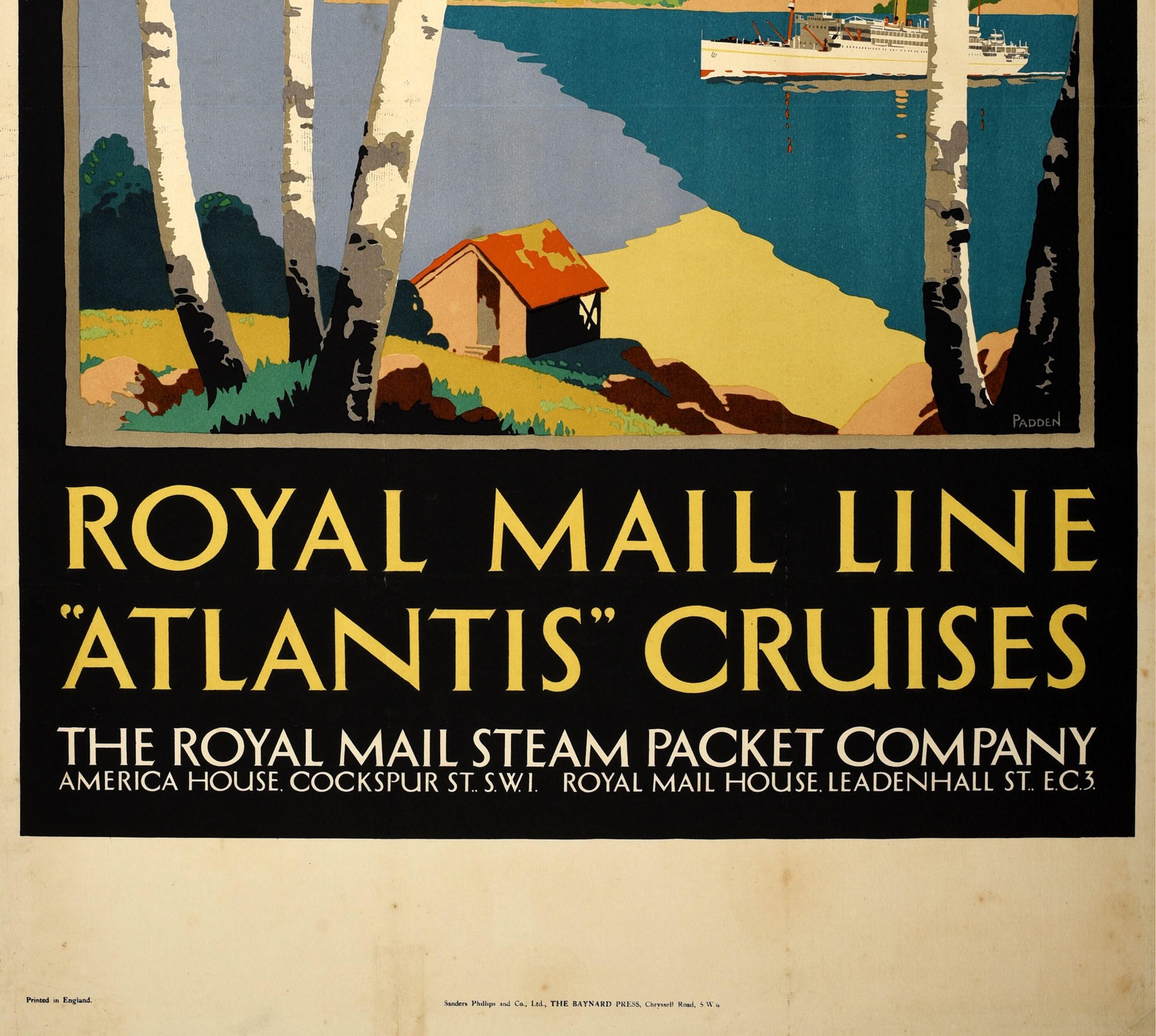 Affiche de voyage vintage d'origine Royal Mail Line Atlantis Cruises Scenic River Art - Beige Print par Percy Padden