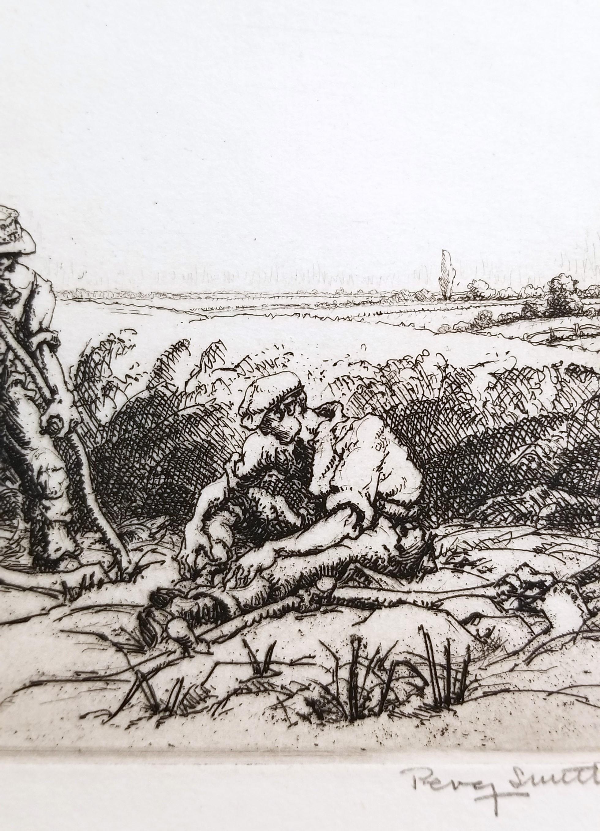 Scythers Descansando /// Percy John Delf Smith Artista de la Primera Guerra Mundial Granja Paisaje Artístico en venta 9