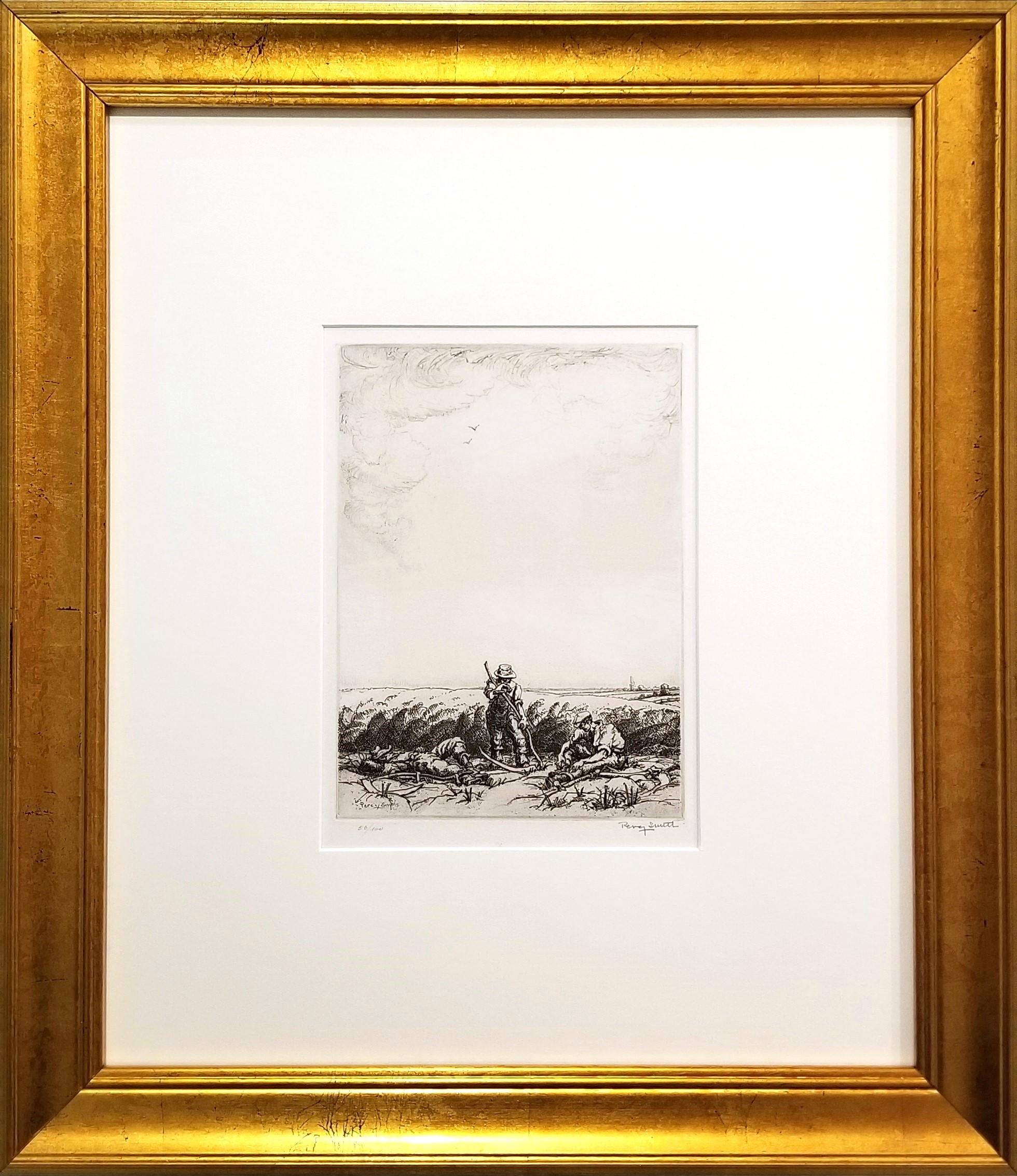Scythers Descansando /// Percy John Delf Smith Artista de la Primera Guerra Mundial Granja Paisaje Artístico - Print de Percy John Delf Smith, R.D.I.