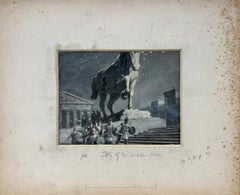Antique English Original Painting The Trojan Horse Entering City of Troy