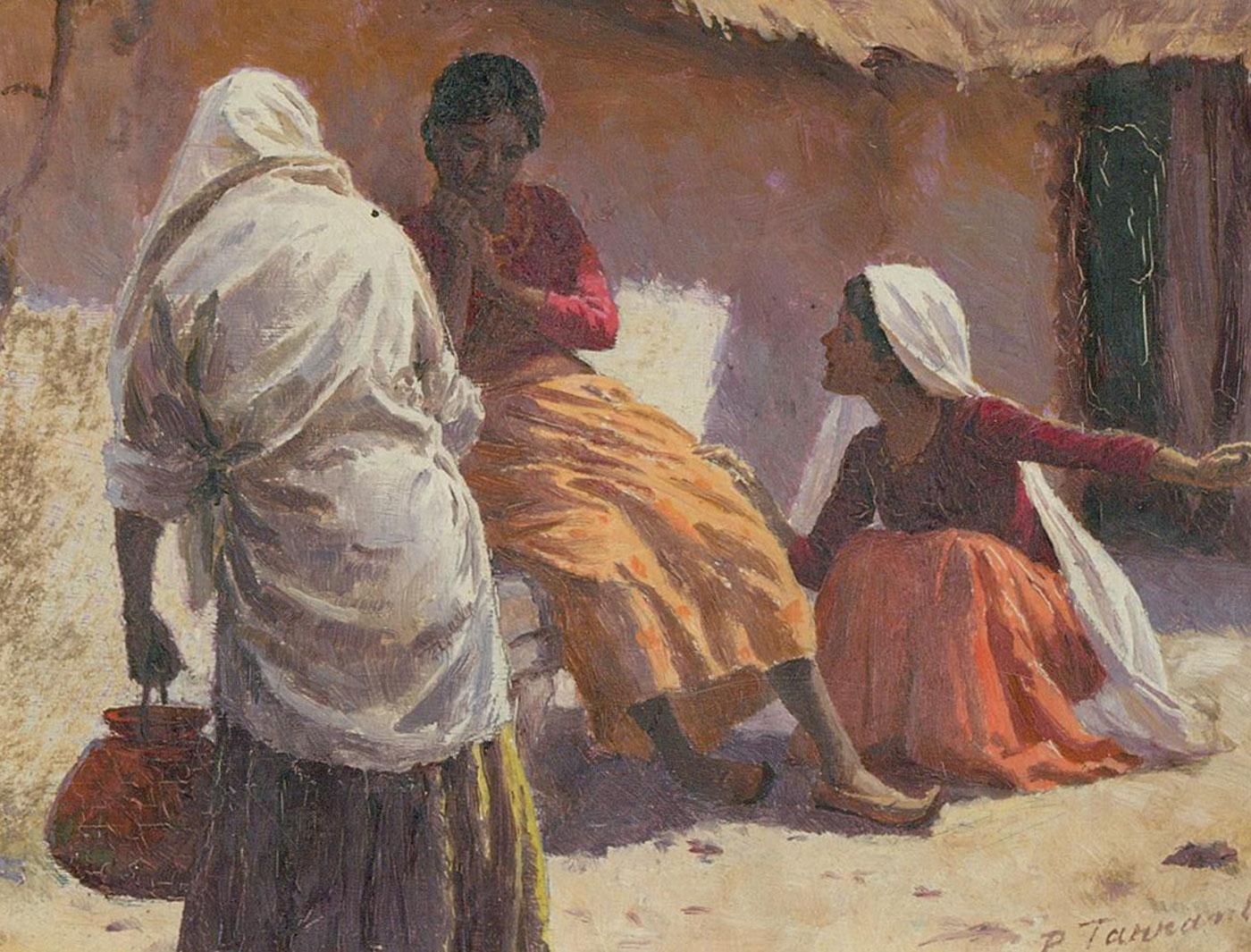 Percy Tarrant (1855-1934) - Early 20th Century Oil, Village Women For Sale 1