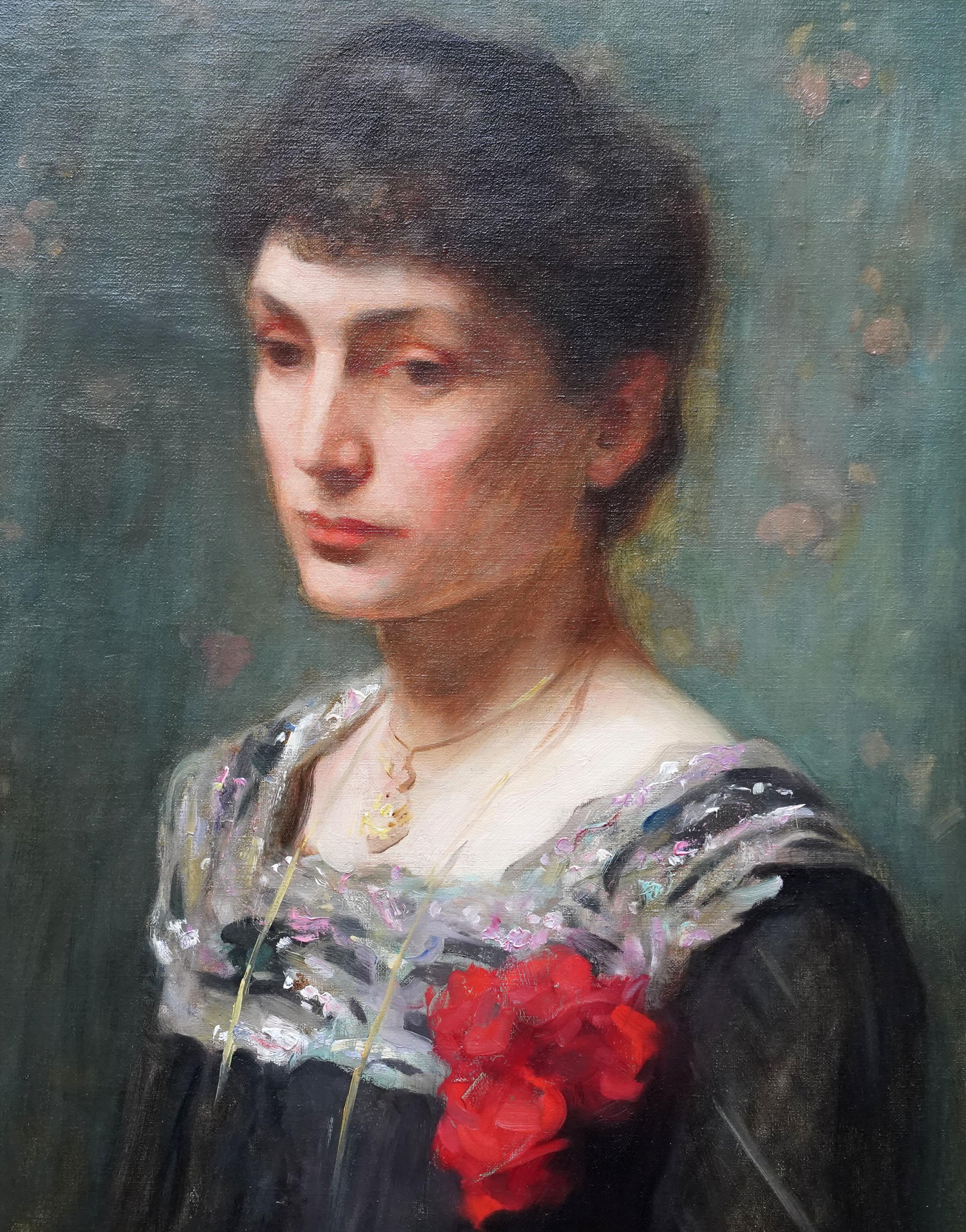 Ritratto di signora - Quadro ad olio di ritratto femminile di arte edoardiana britannica - Painting di Percy William Gibbs