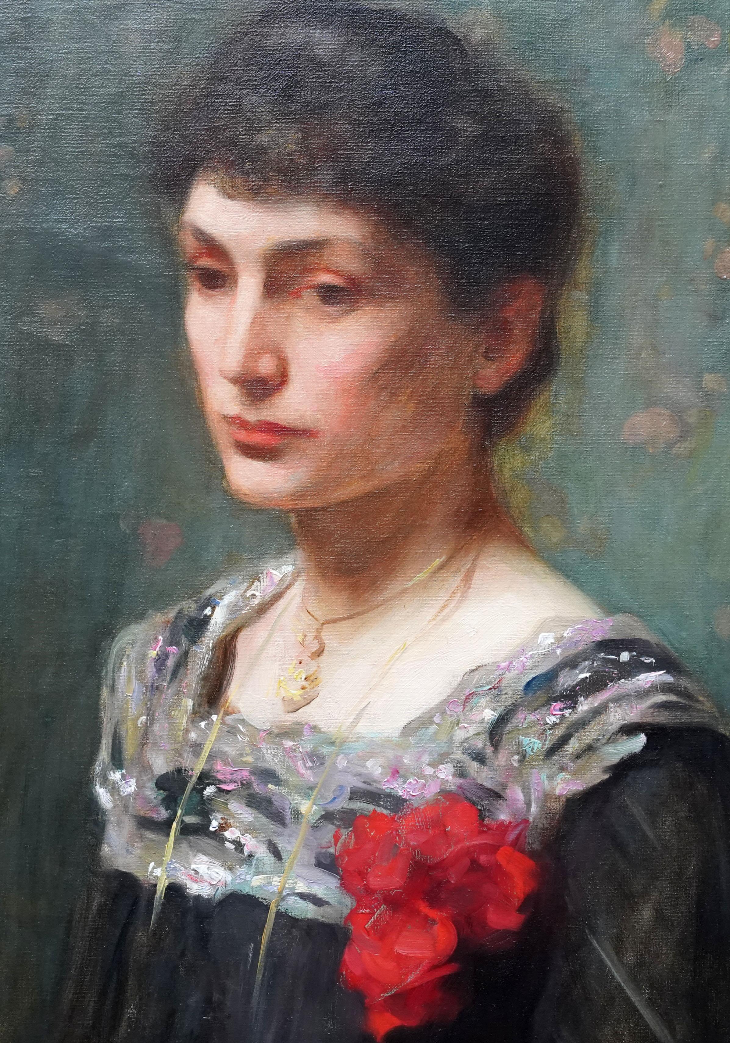 Ritratto di signora - Quadro ad olio di ritratto femminile di arte edoardiana britannica - Painting Impressionismo di Percy William Gibbs