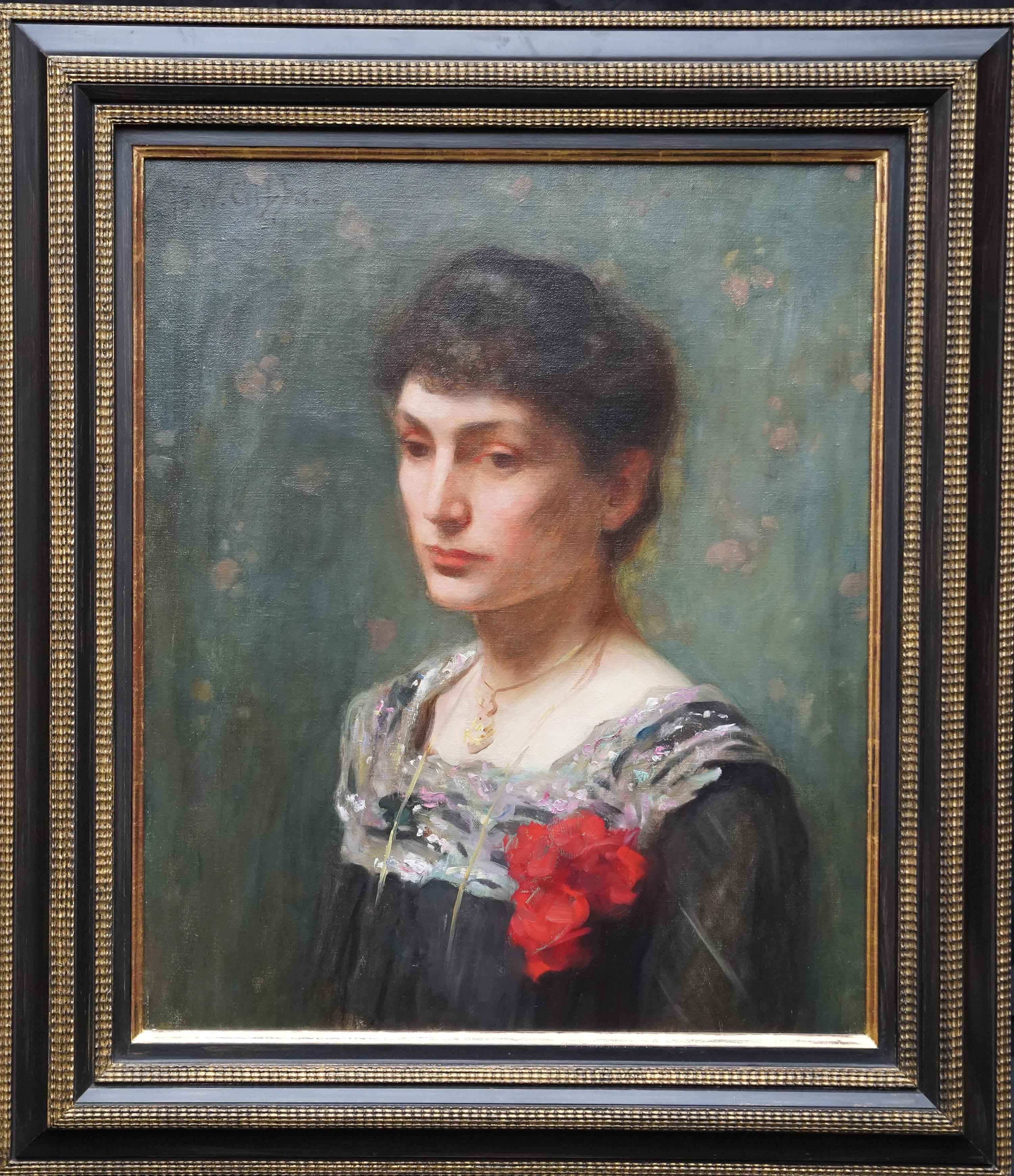 Portrait Painting di Percy William Gibbs - Ritratto di signora - Quadro ad olio di ritratto femminile di arte edoardiana britannica
