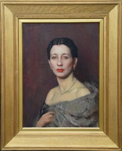 Portrait of Mrs Reginald Crawford - British 1920's Art Deco female oil painting