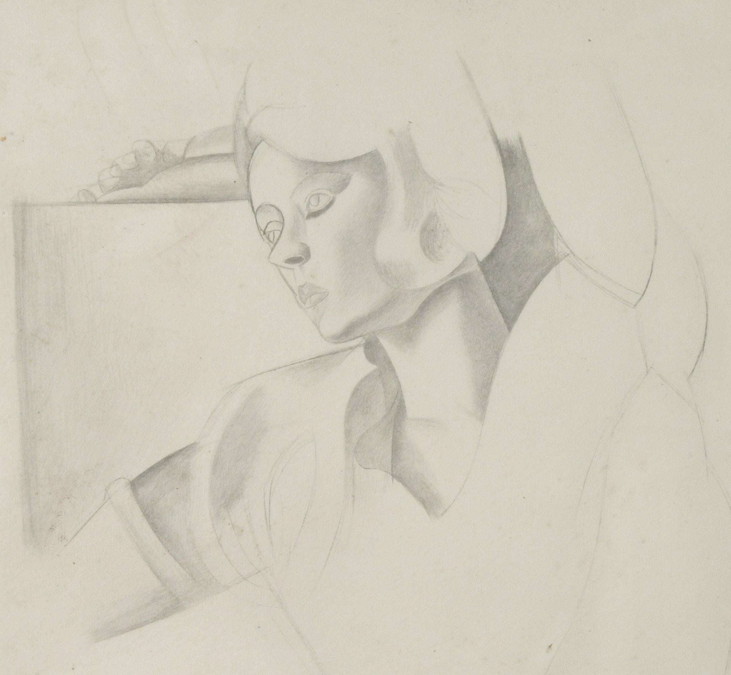 Portrait of Gladys Anne Hoskyns - Beige Figurative Print by Percy Wyndham Lewis
