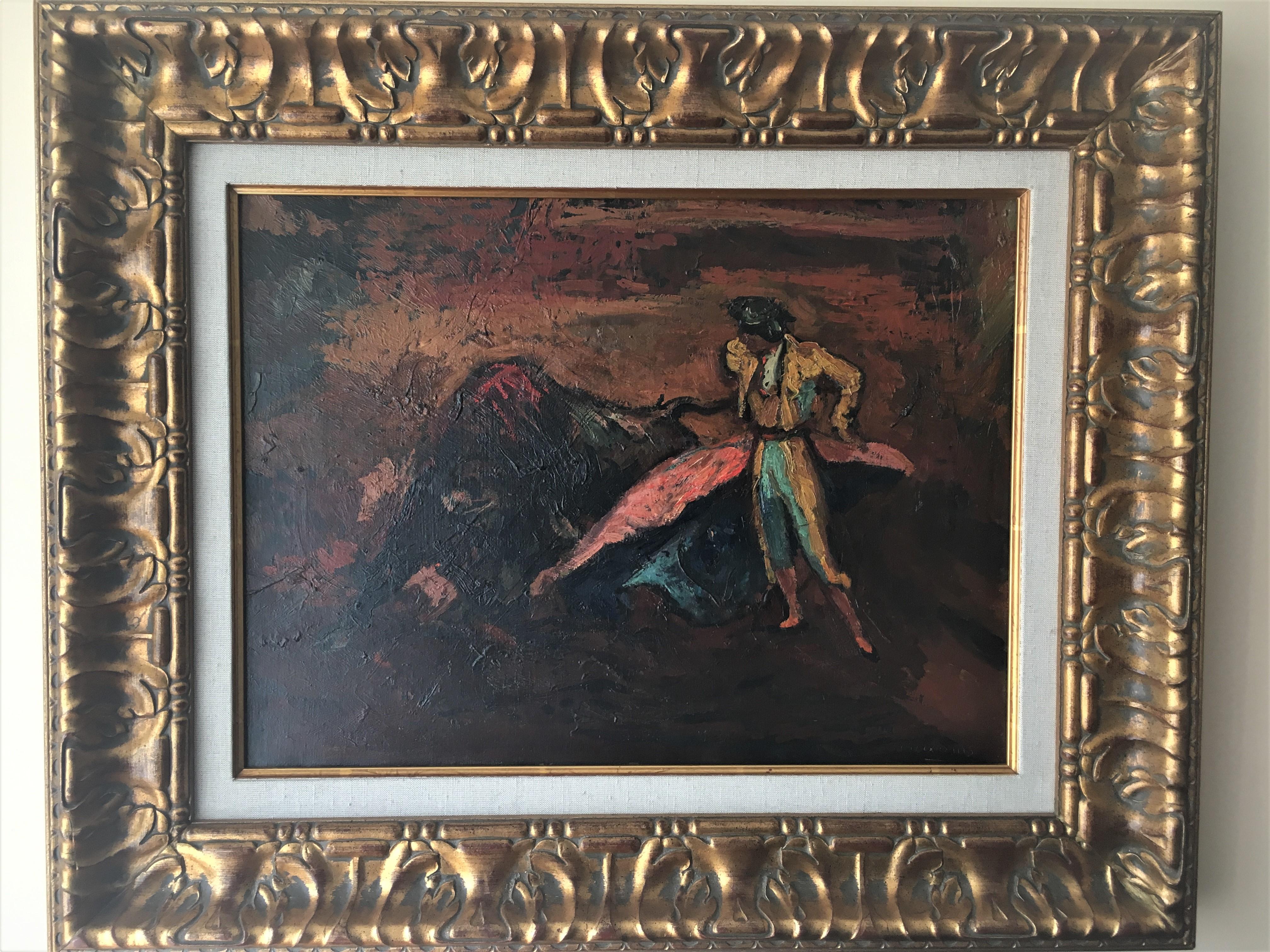 Creixams  14 Bullfighter and Bull original impressionist acrylic canvas painting - Painting by Pere Créixams Picó