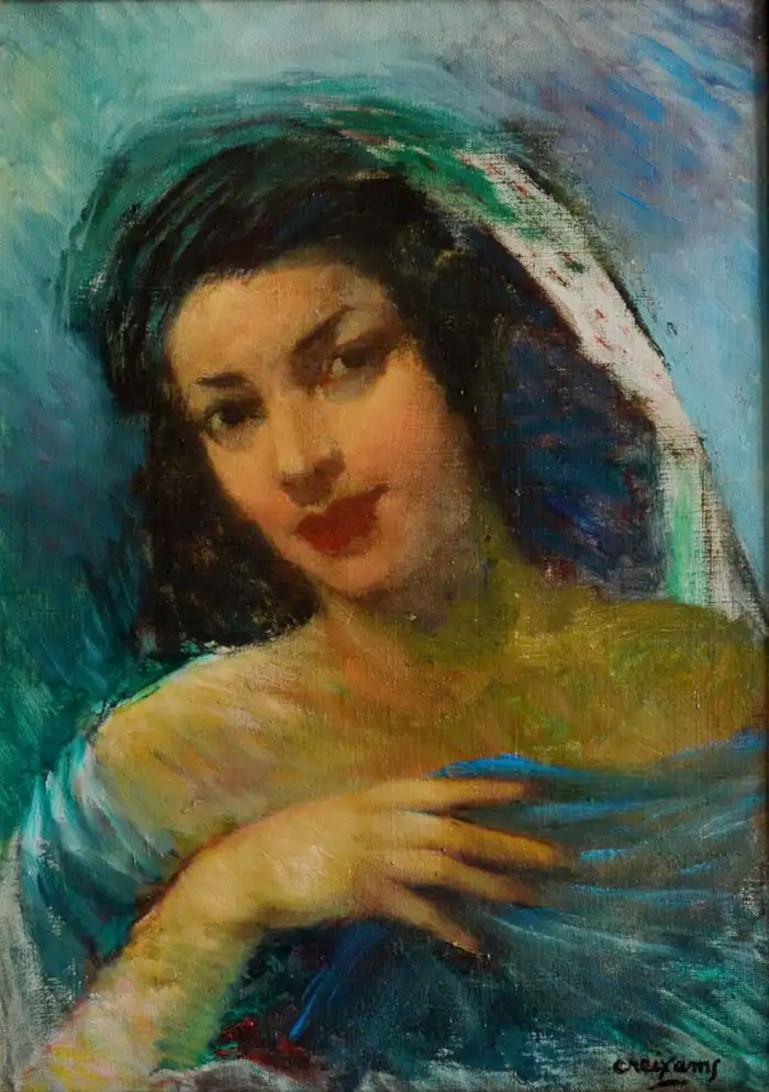 Donna spagnola di Pere Creixams, Olio su tela - Painting di Pere Créixams Picó