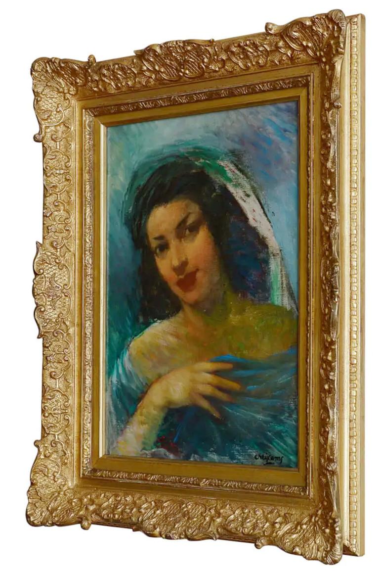 Donna spagnola di Pere Creixams, Olio su tela - Painting Moderno di Pere Créixams Picó