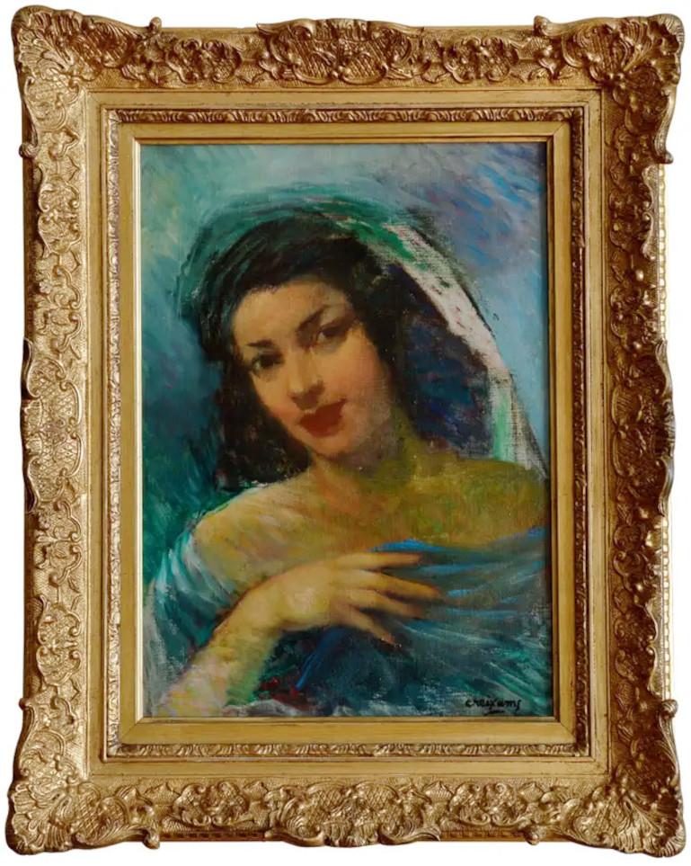 Pere Créixams Picó Portrait Painting - Pere Creixams Spanish Woman, Oil on Canvas