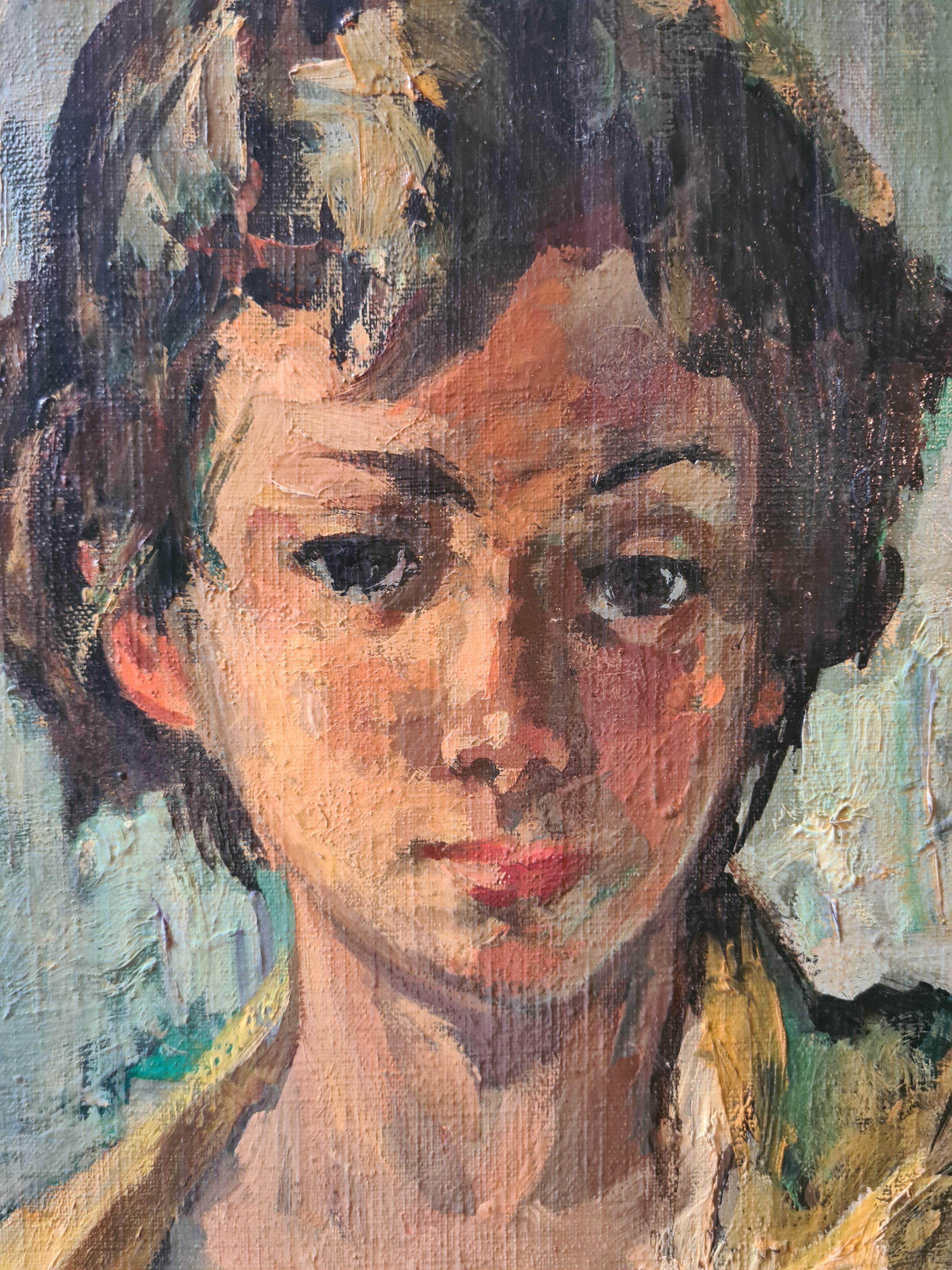 Ecole de Paris, Postimpressionistisches Porträt einer modischen jungen Frau im Angebot 12