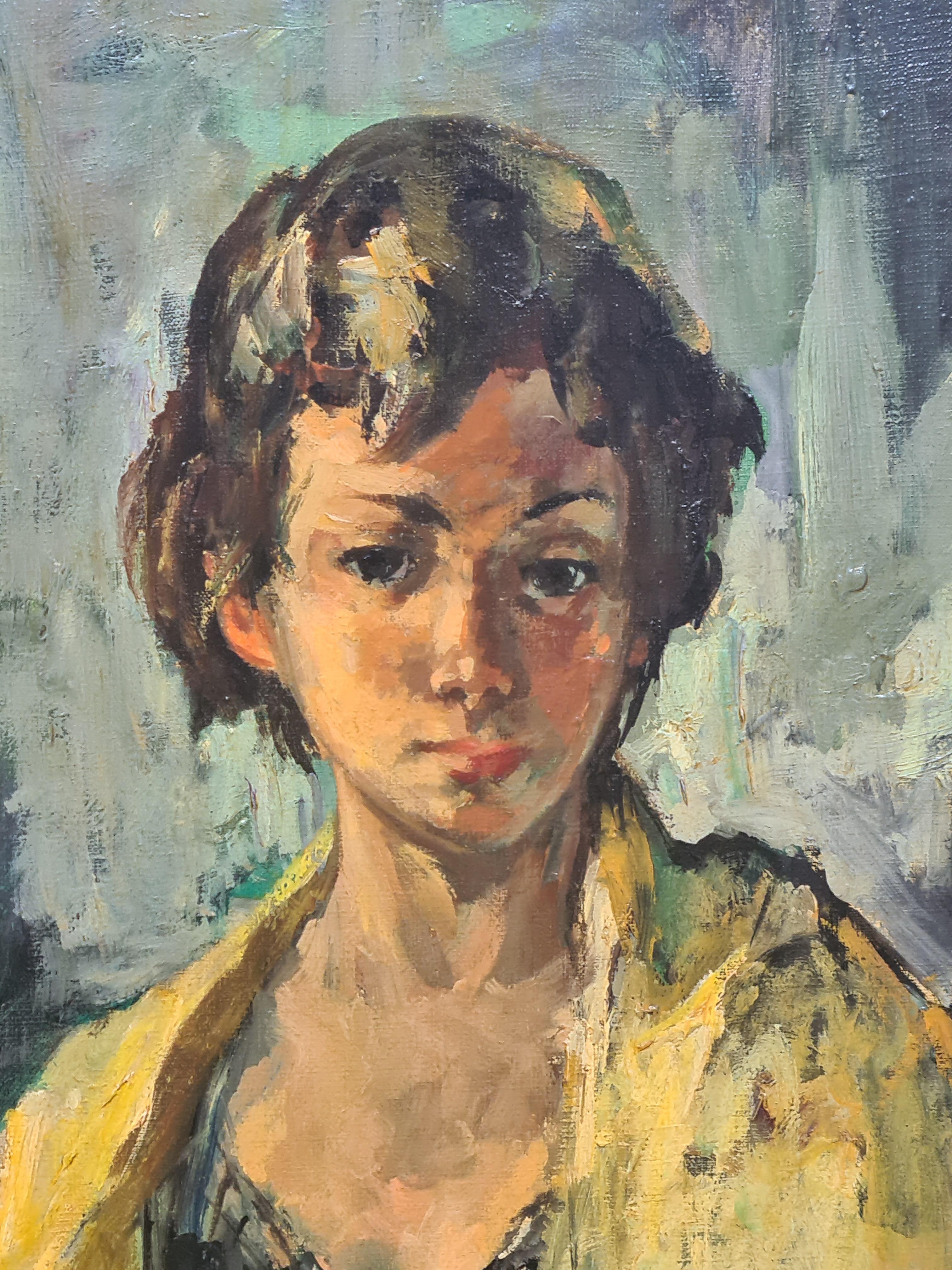 Ecole de Paris, Postimpressionistisches Porträt einer modischen jungen Frau (Post-Impressionismus), Painting, von Pere Modesto Luis Creixams