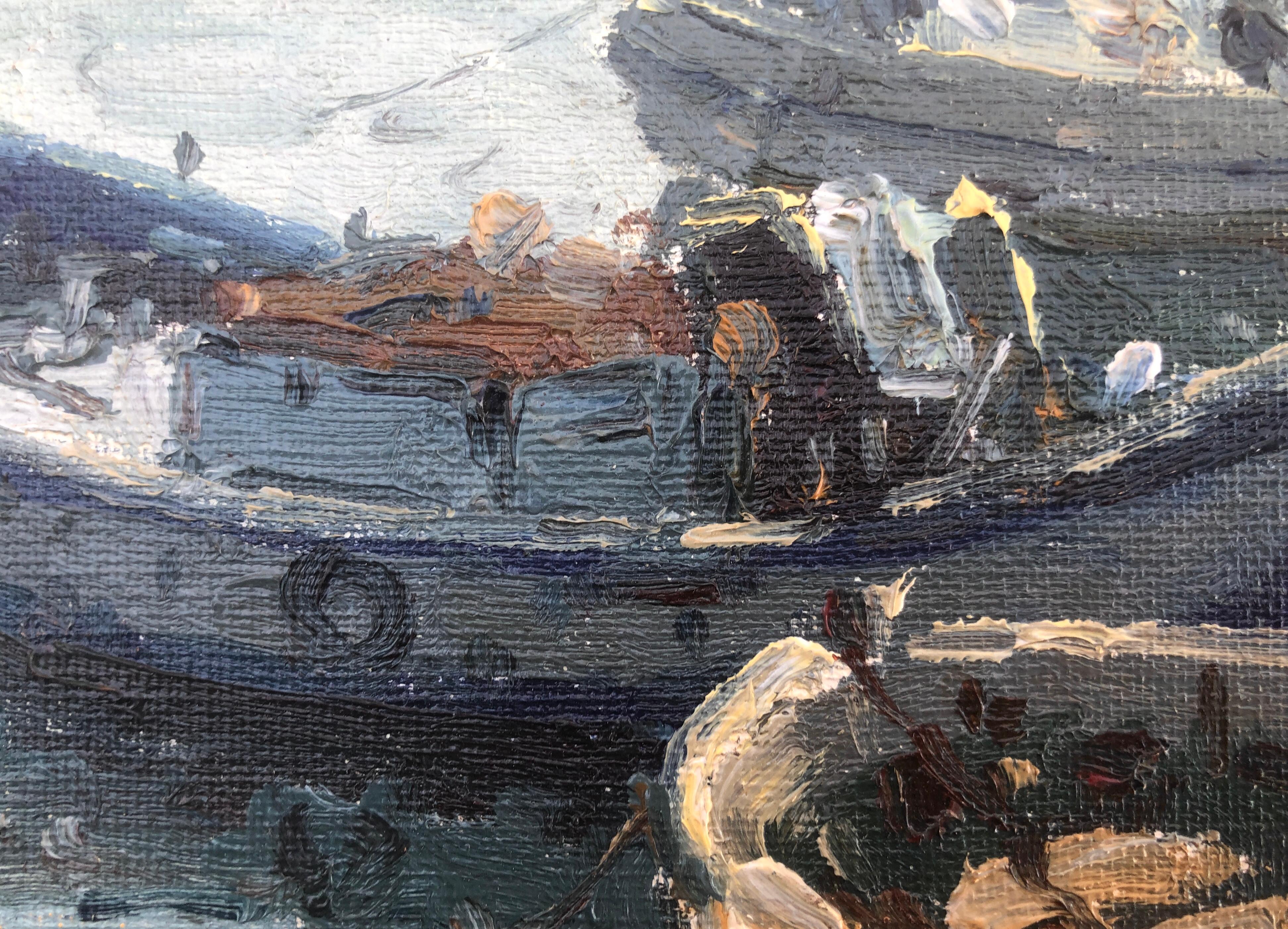 Spain Port of Arenys de Mar, Ölgemälde mediterrane Meereslandschaft, spanisch (Impressionismus), Painting, von Pere Montserrat