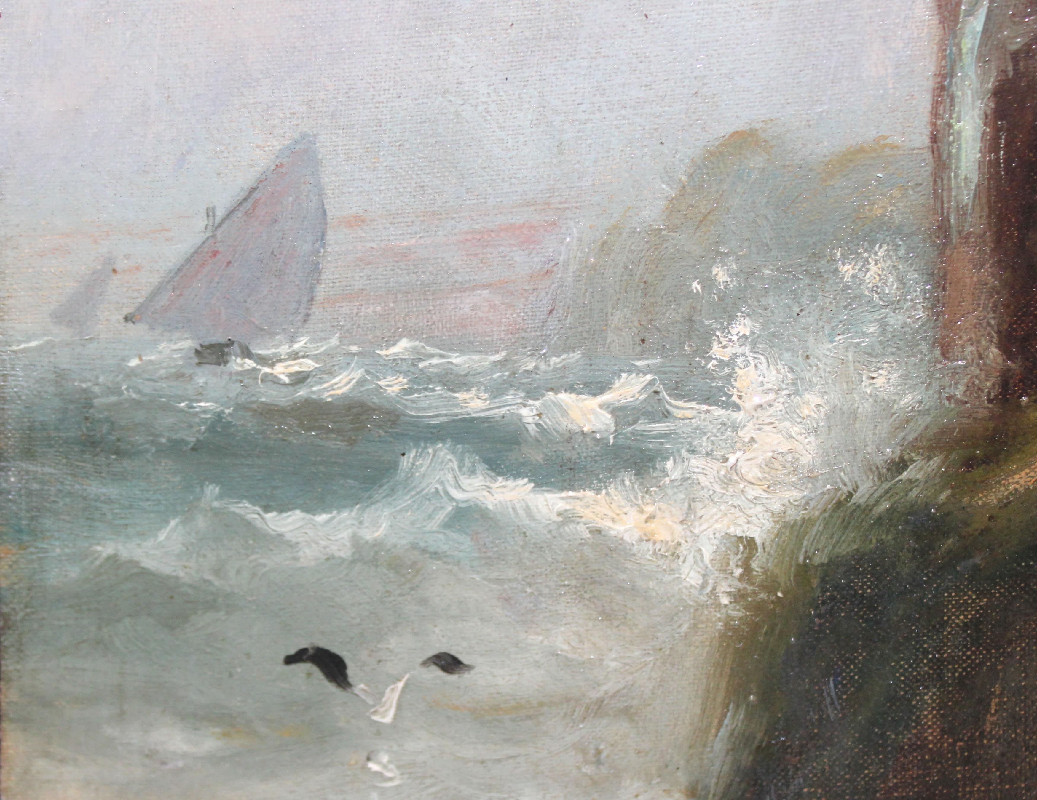 Navegando junto a los acantilados - Óleo sobre tela - Brown Landscape Painting by Pere Navarro Escuder