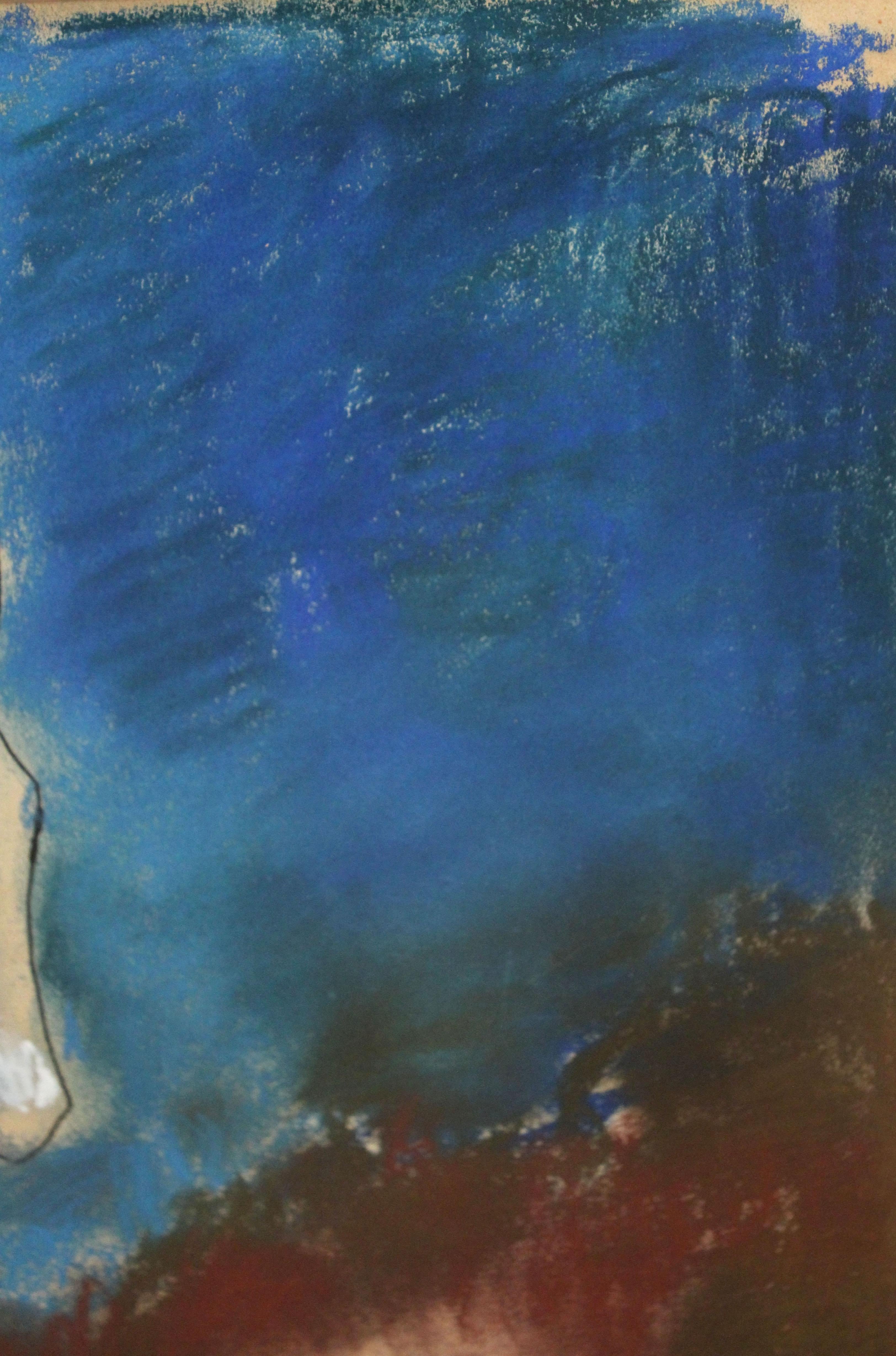 Técnica mixta sobre papel - Dama y unicornio bajo el cielo azul - Año 1965 in vendita 4