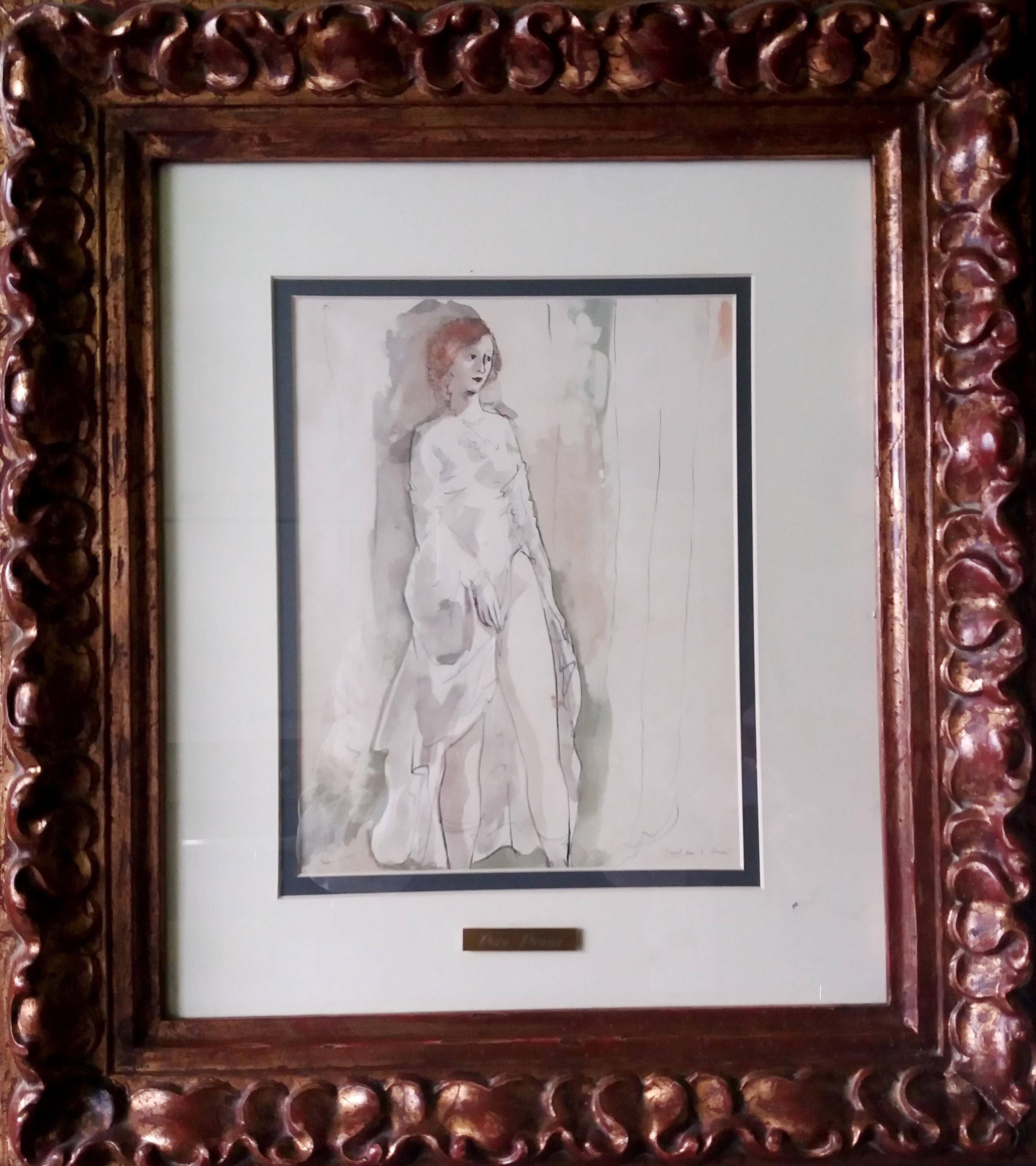 Pruna 26 Donne Schizzo per Bocaccio pittura originale ad acquerello - Painting di Pere Pruna y Ocerans